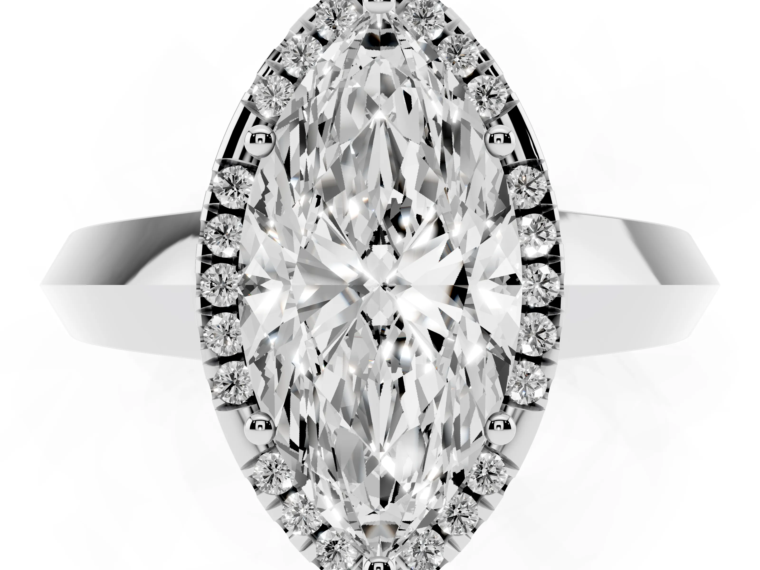 Marquise Cut Diamond Halo Ring Set in Platinum with Cathedral Band and Prong Setting