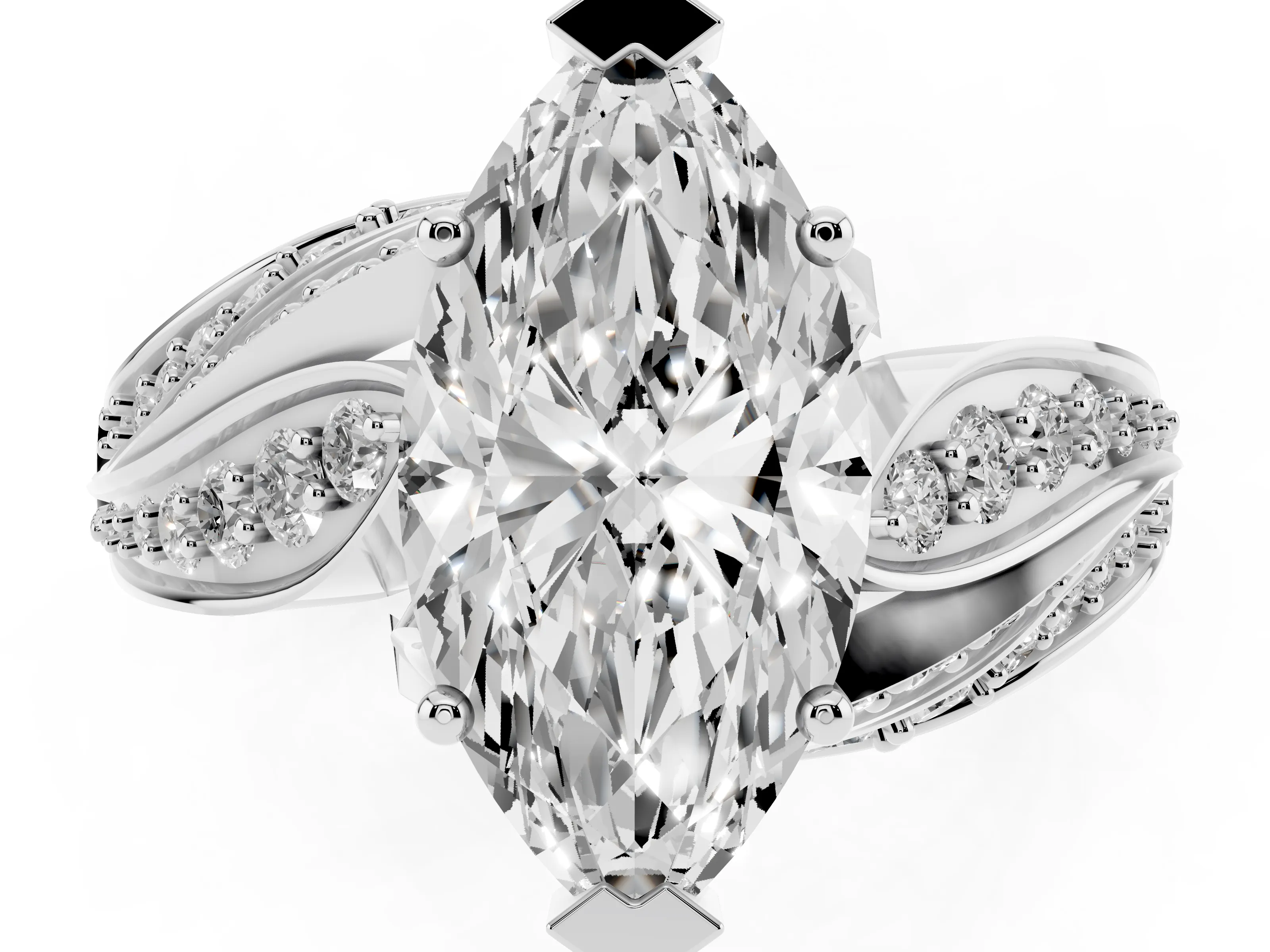 Marquise Cut Diamond Solitaire Ring Set in Platinum with Layered Twist Pavé Band