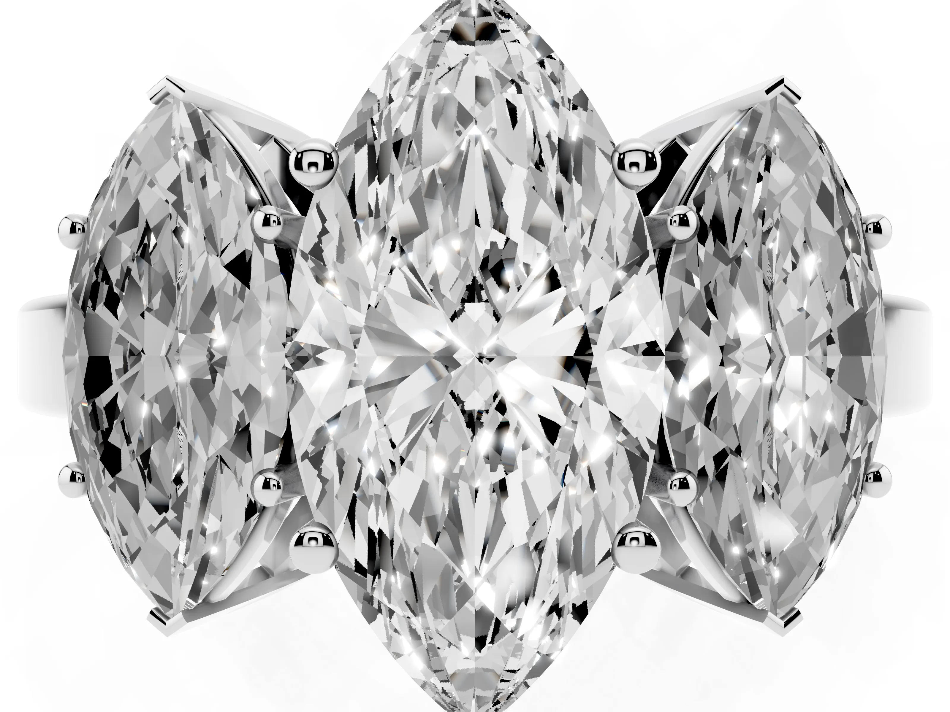 Marquise Cut Diamond Three-Stone Engagement Ring Set in Silver with Flat Band