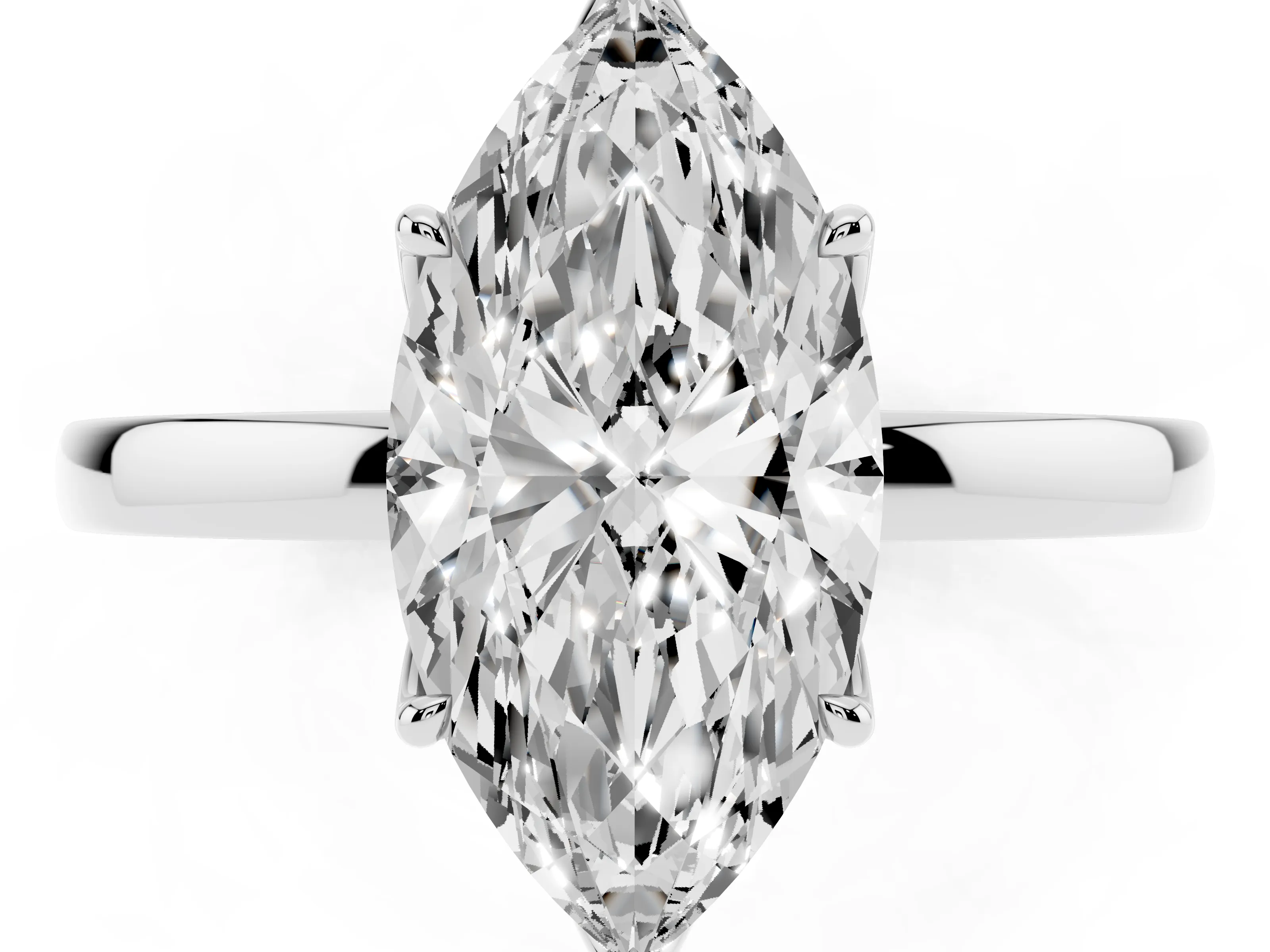 Marquise Cut Diamond Solitaire Ring Set in White gold with Prong Setting and Thin Polished Band