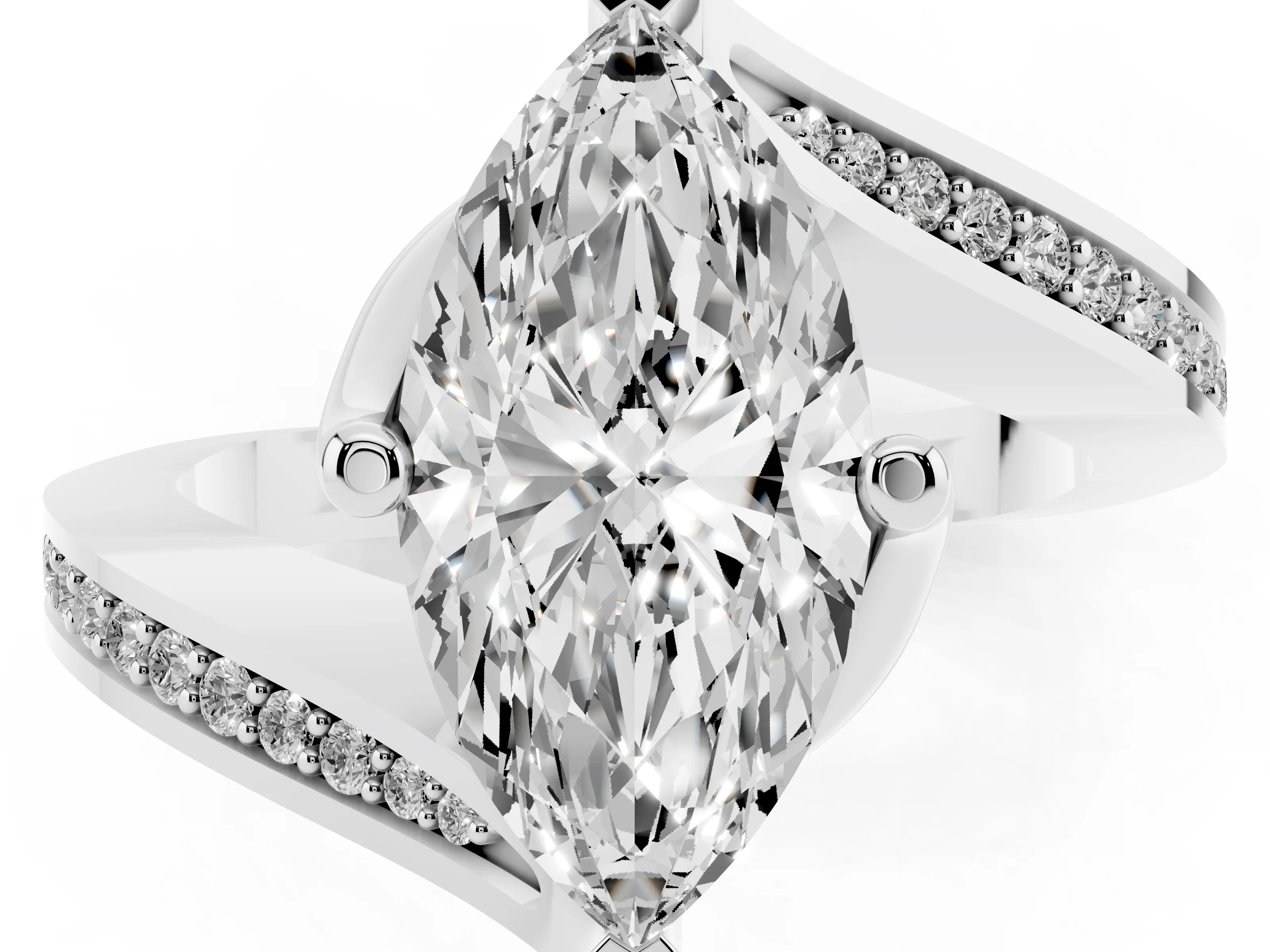 Marquise Cut Diamond Solitaire Ring Set in Platinum with Intertwined Pavé Twist Band