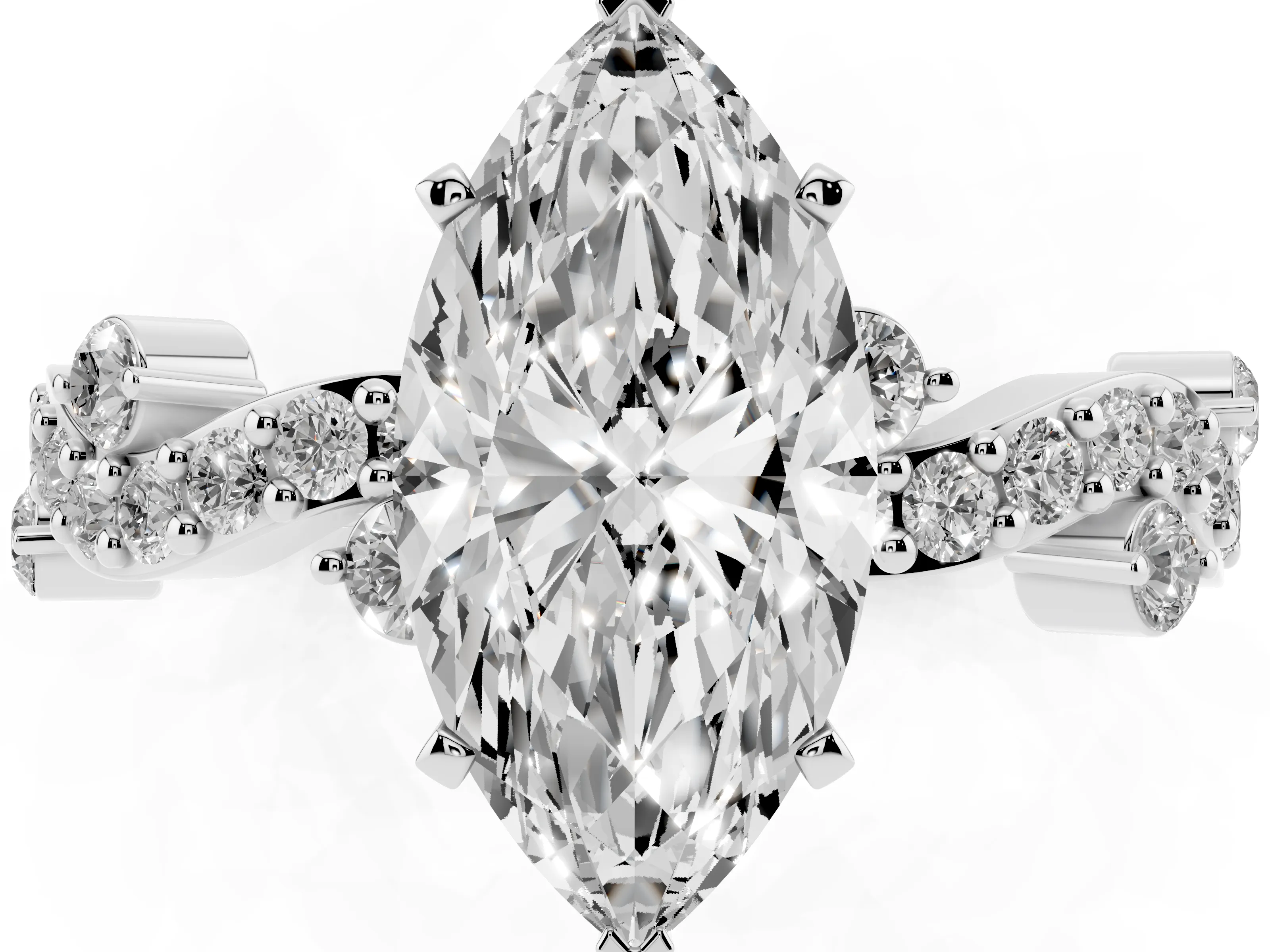 Marquise Cut Diamond Solitaire Twisted Band Set in Silver with Pavé Setting