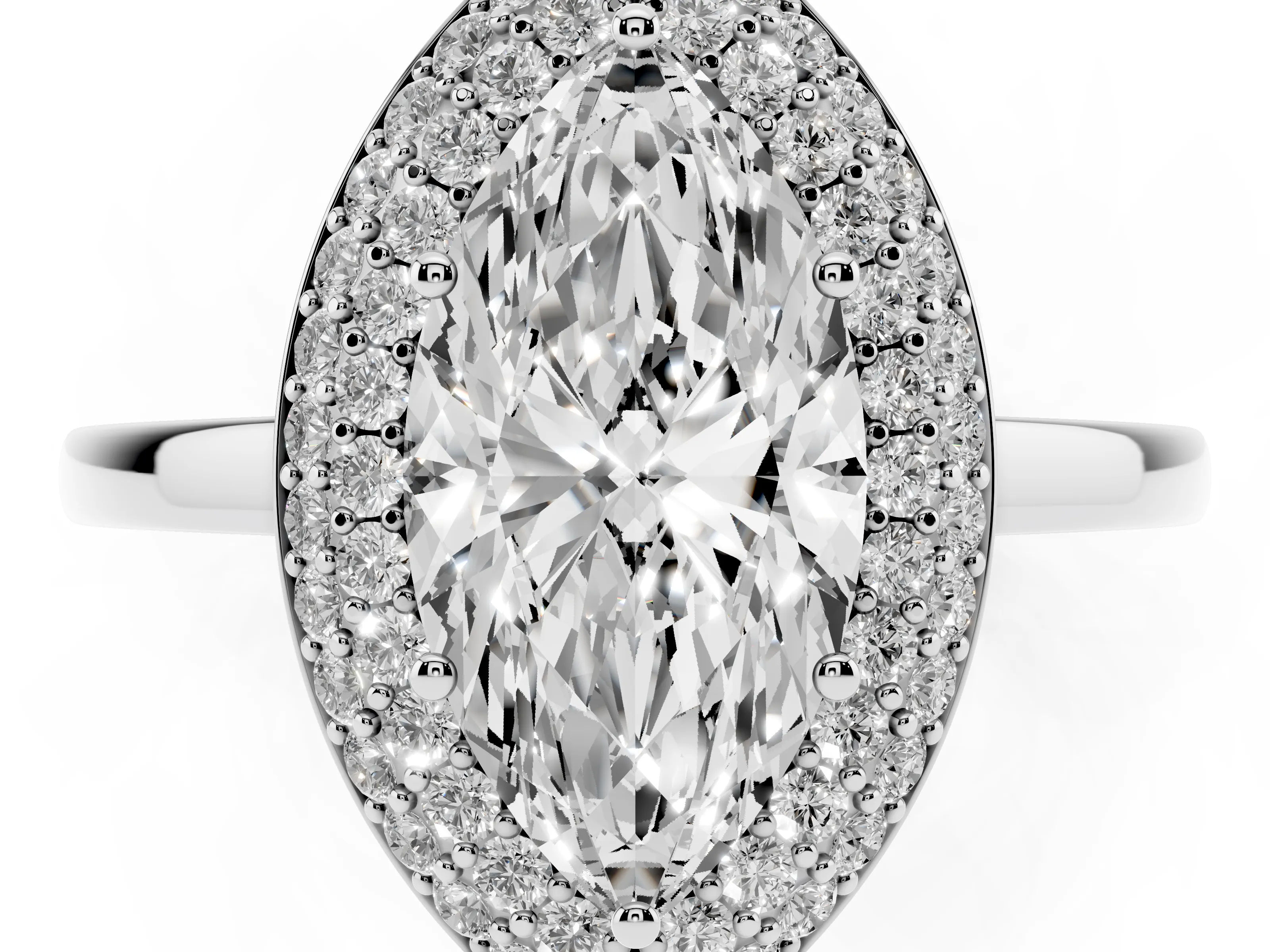 Marquise Cut Diamond Halo Engagement Ring Set in Platinum with Solitaire Band and Prong Setting