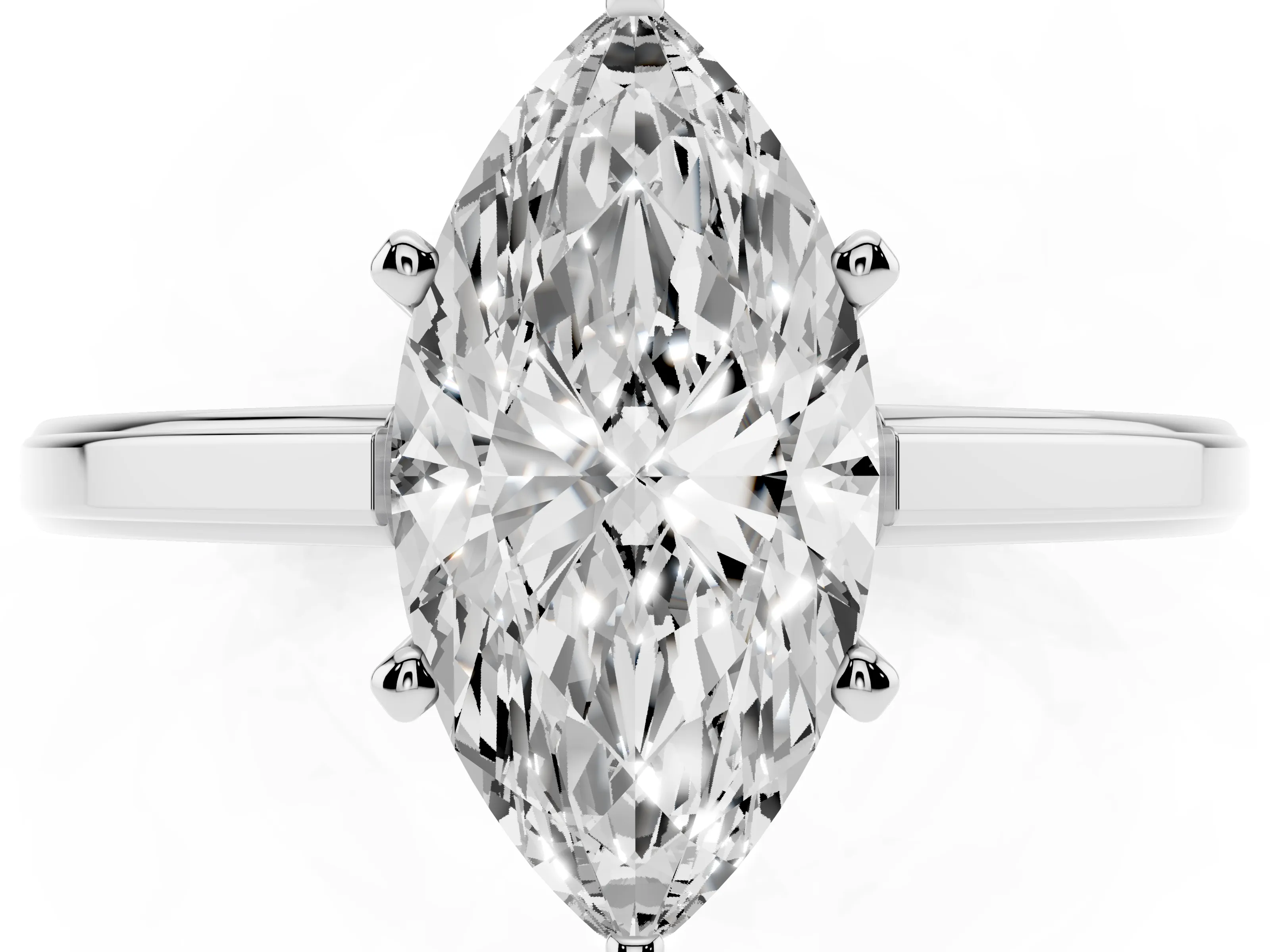 Marquise Cut Diamond Solitaire Ring Set in White gold with Prong Setting and Classic Band