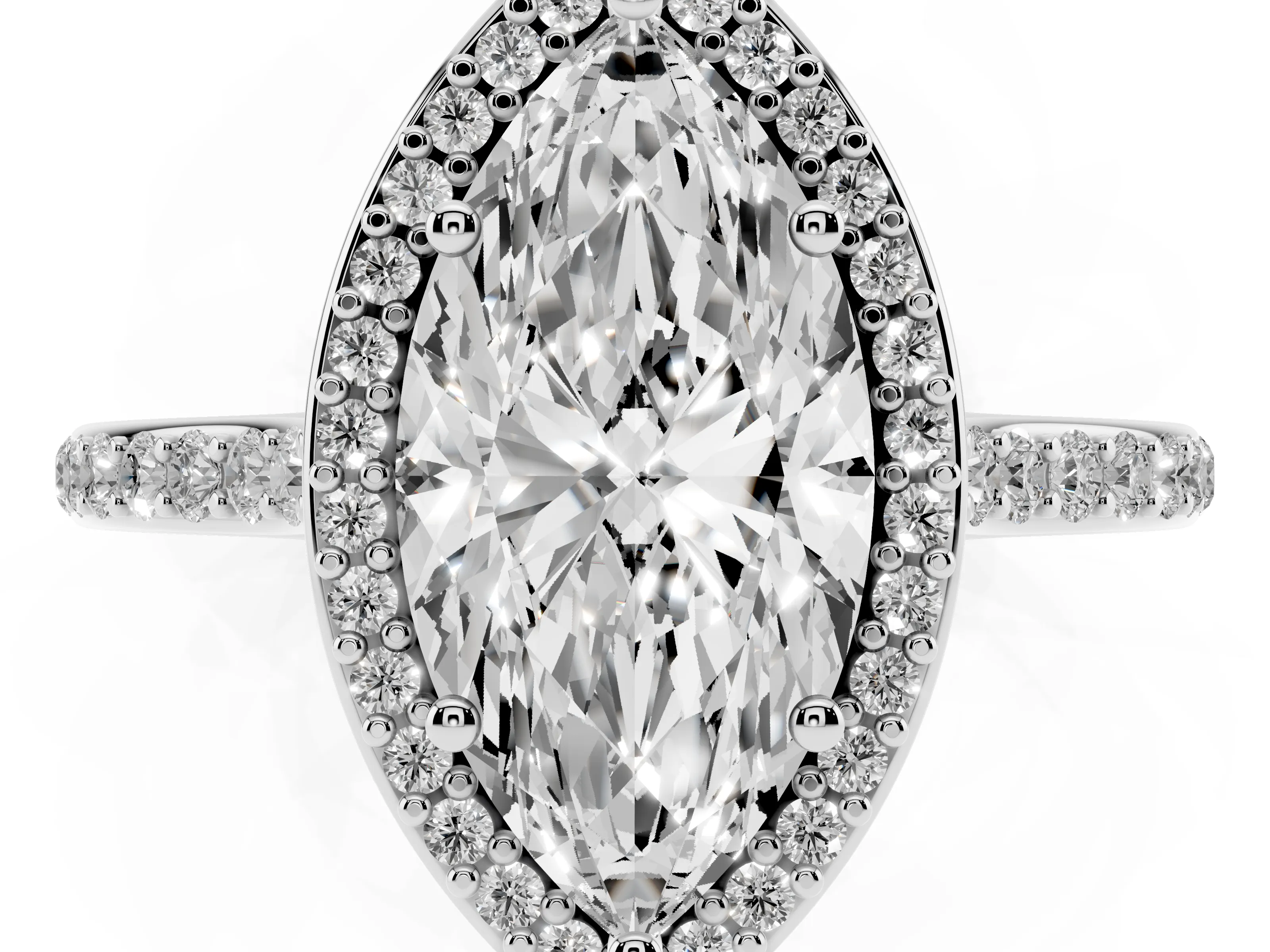 Marquise Cut Diamond Halo Engagement Ring Set in Silver with Round Pavé Shoulders and Heart Gallery