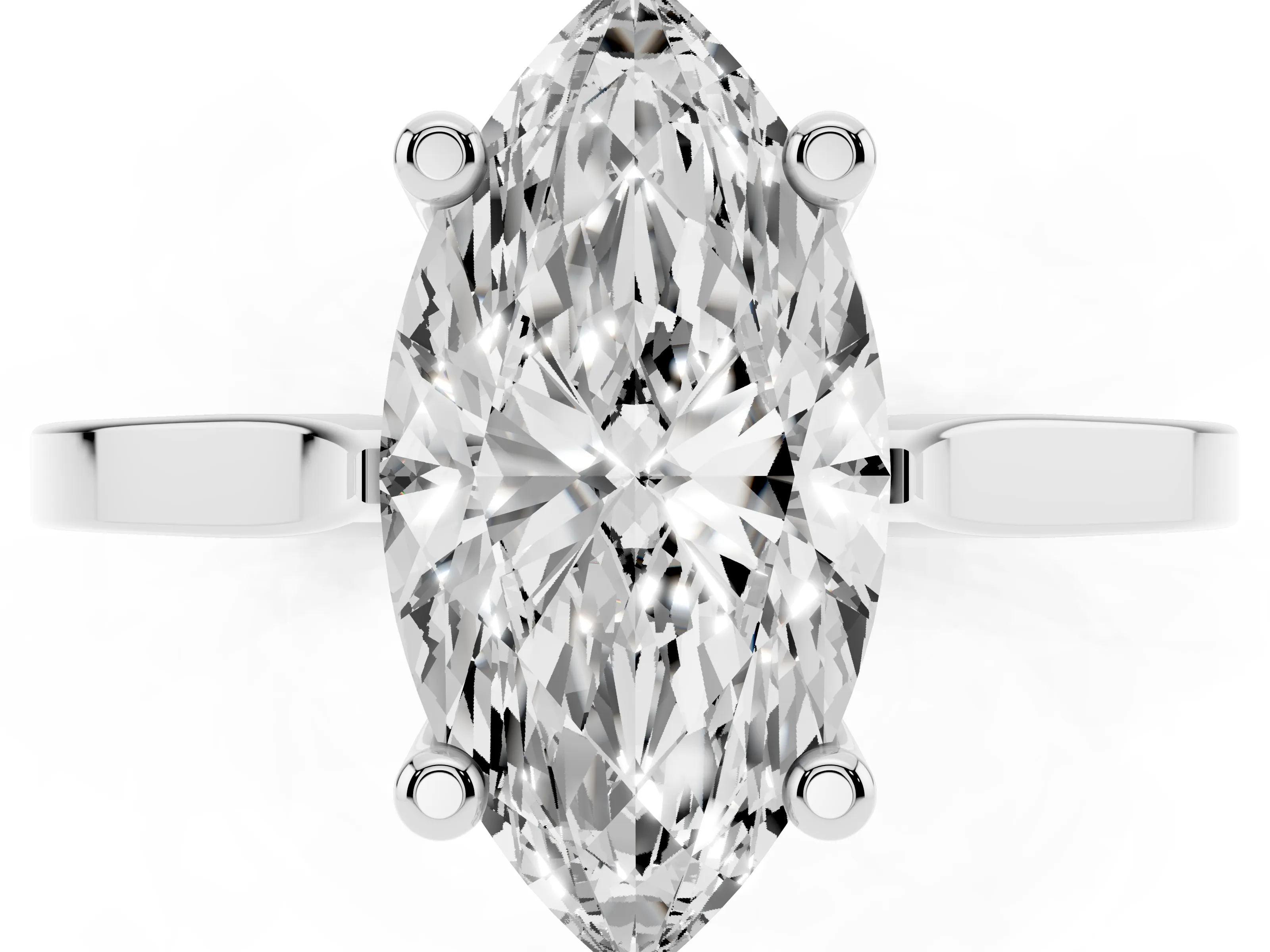 Marquise Cut Diamond Solitaire Ring Set in White gold with Prong Setting and Tapered Band