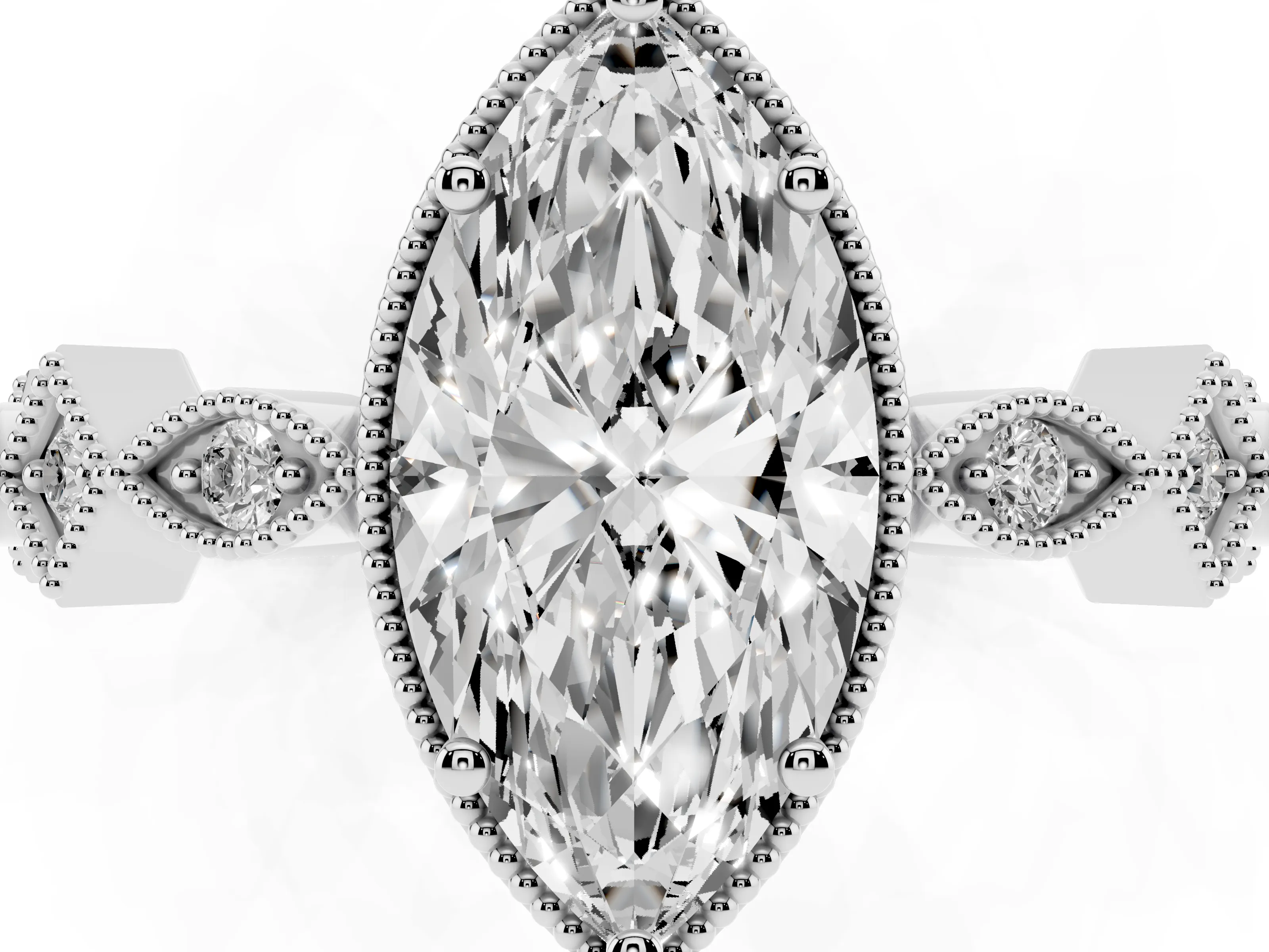 Marquise Cut Diamond Milgrain Marquise Twist Band Ring Set in Platinum with Prong Setting