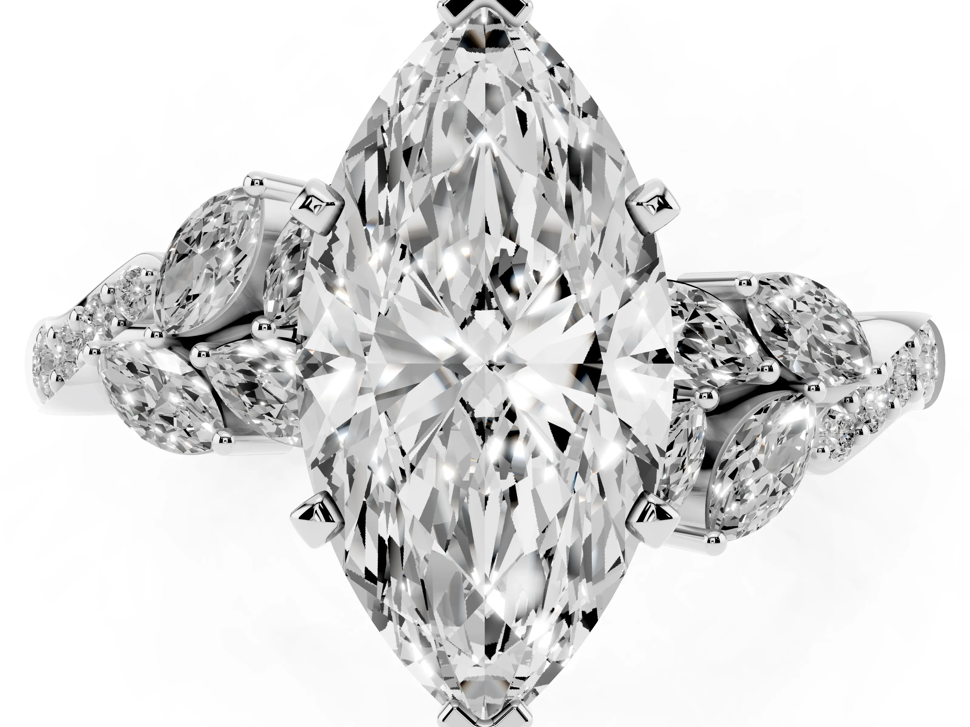 Marquise Cut Diamond Solitaire Ring Set in Silver with Marquise Twist Band and Prong Setting