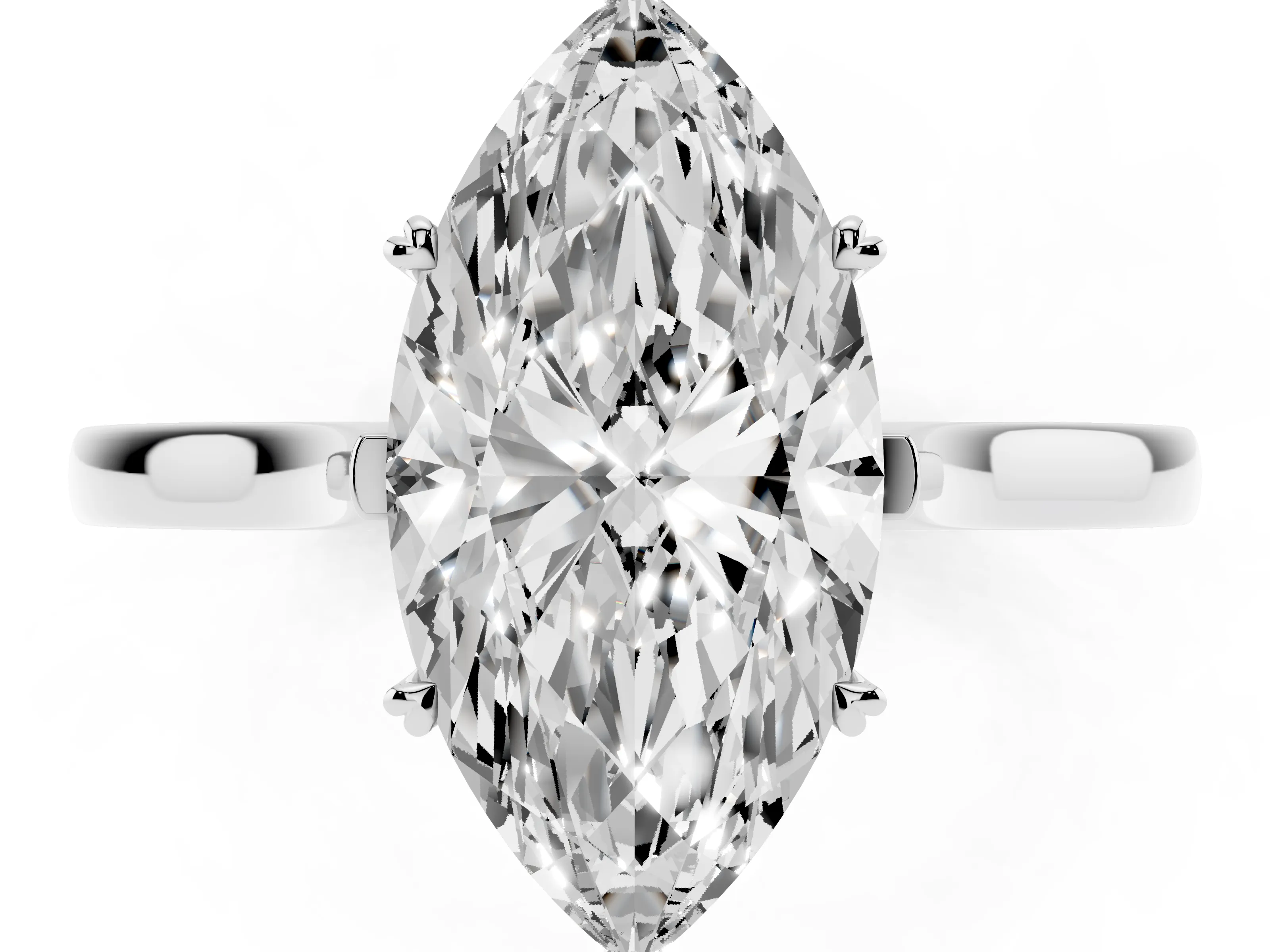 Marquise Cut Diamond Solitaire Heart Prong Engagement Ring Set in Platinum with Tapered Band