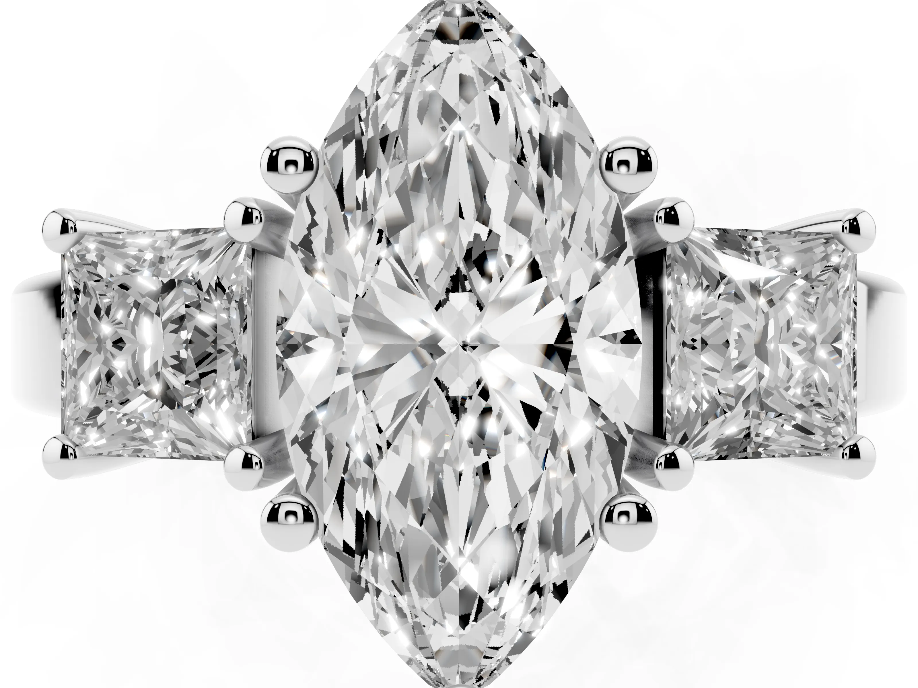 Three-Stone Marquise Cut Diamond Solitaire Ring Set in Silver with Prong Setting