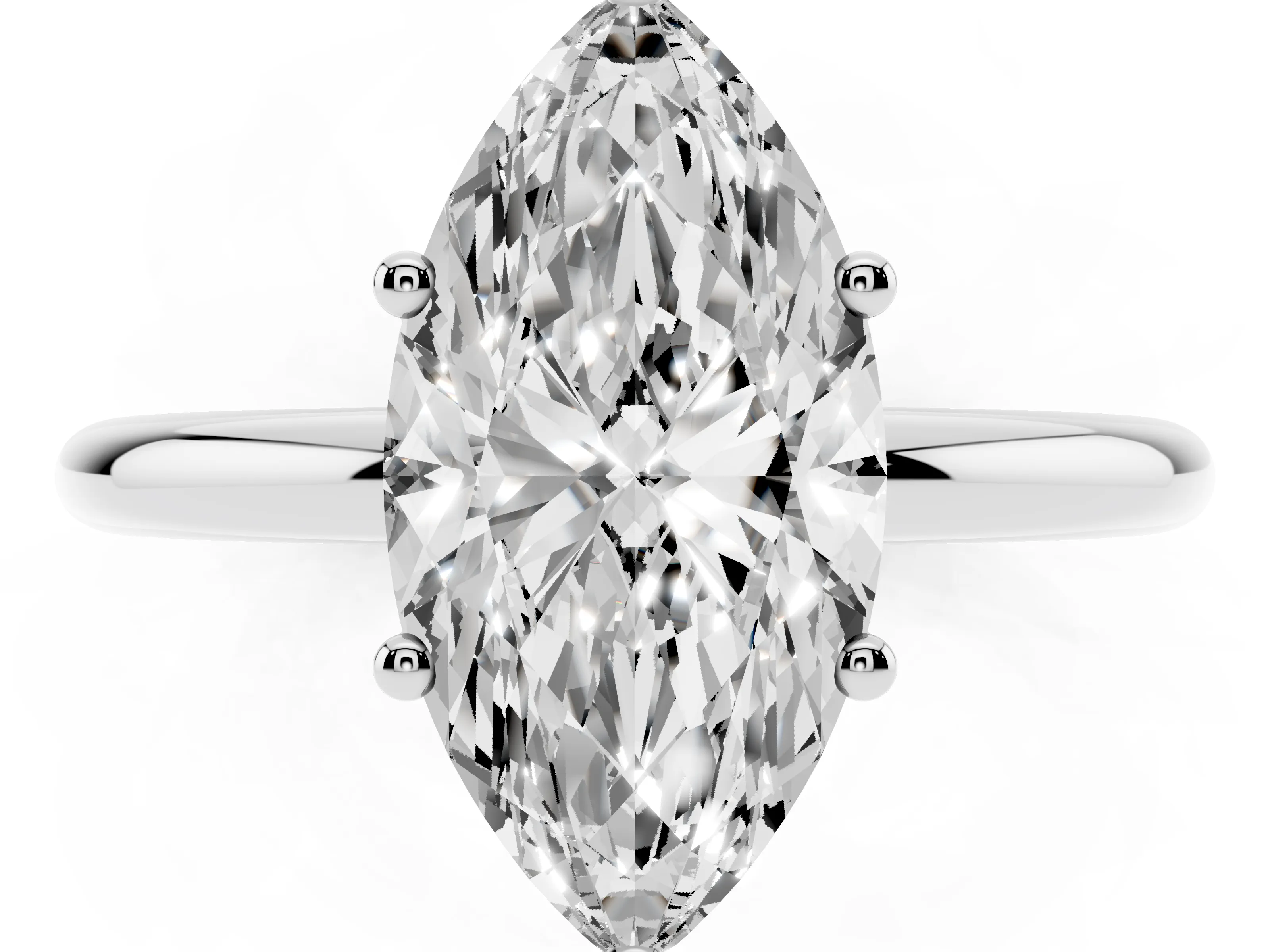 Marquise Cut Diamond Solitaire Engagement Ring Set in Silver with Prong Setting and Polished Band