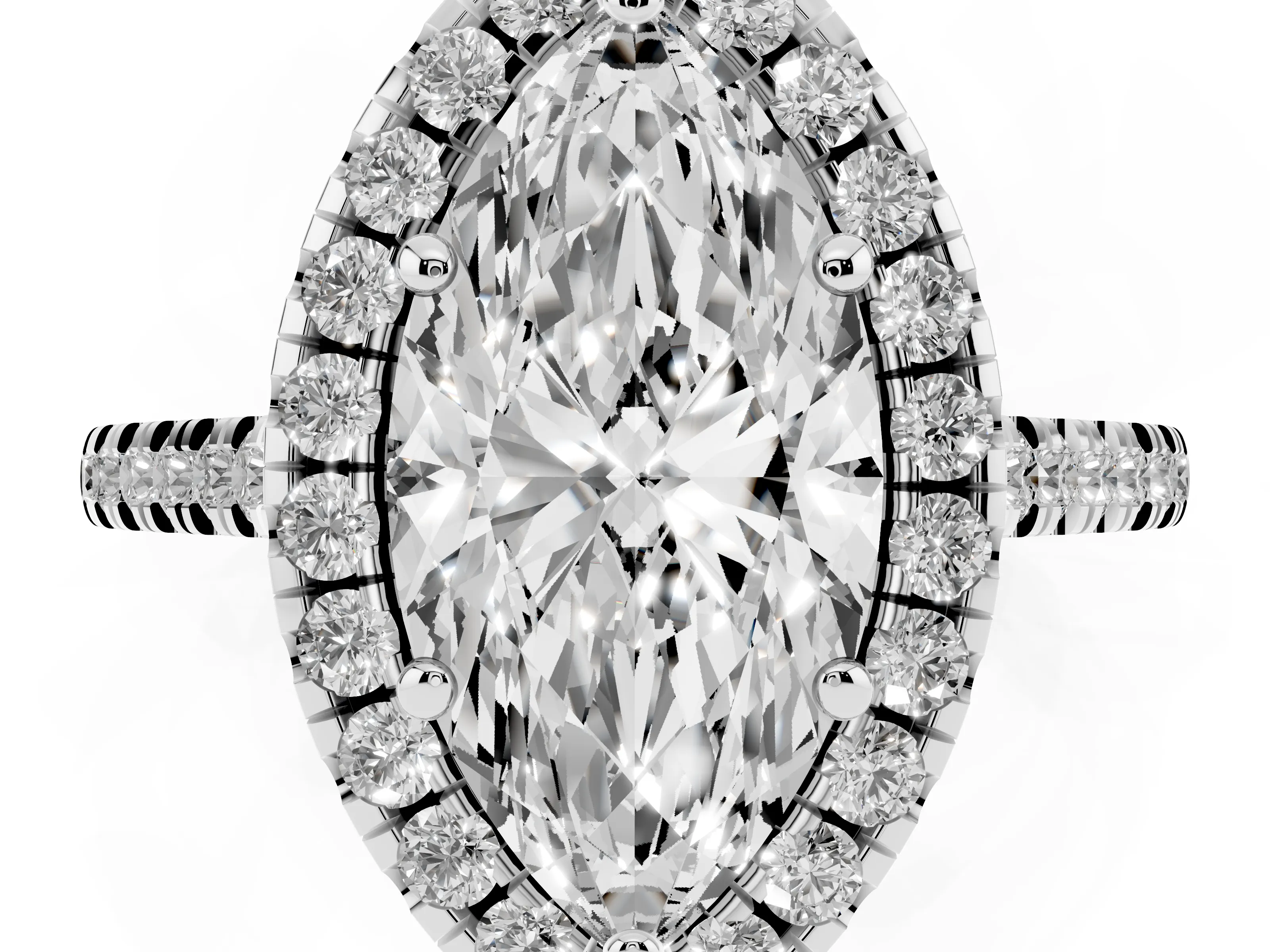Marquise Cut Diamond Cushion Halo Ring Set in Platinum with Pavé Band