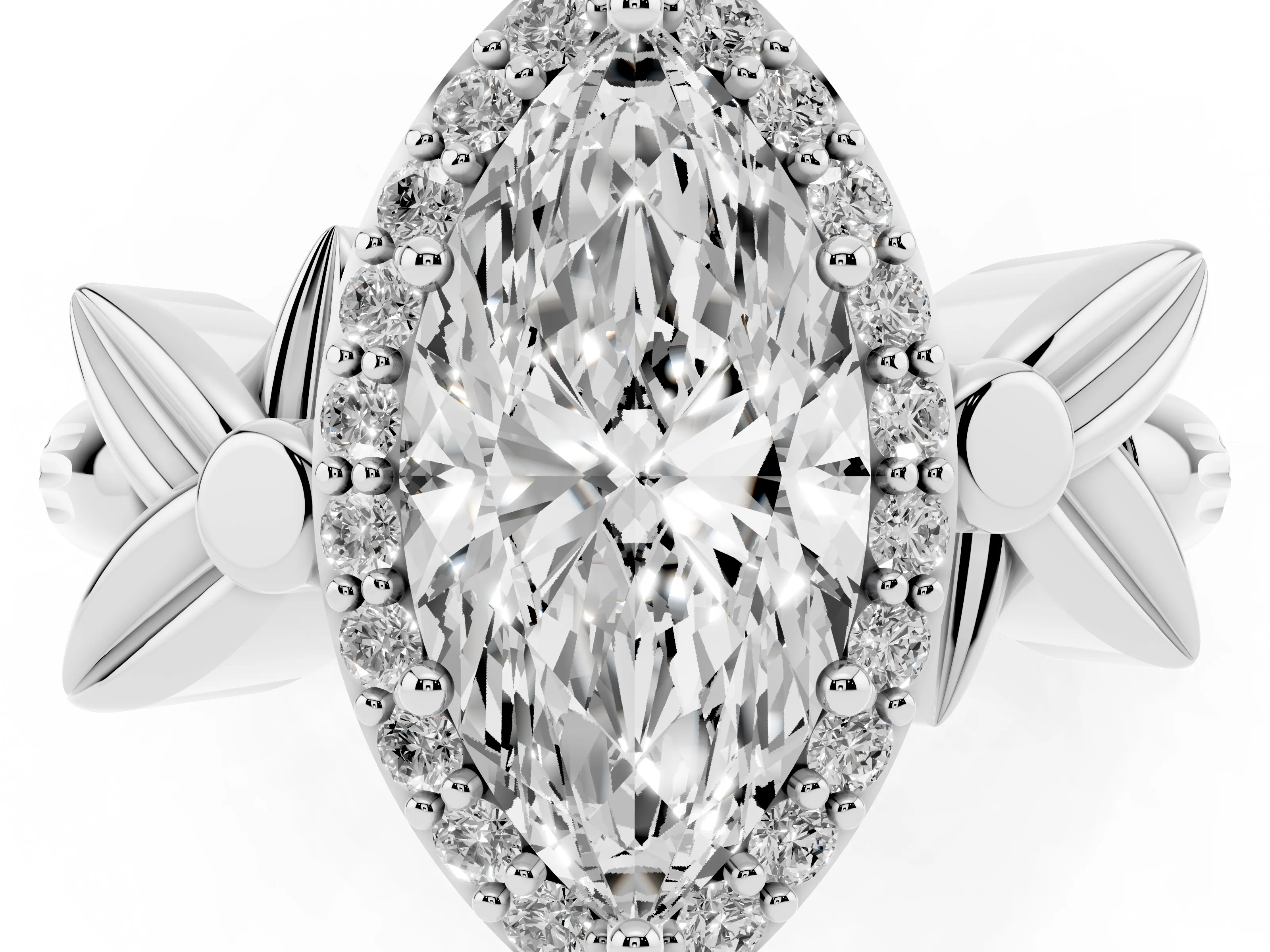 Marquise Cut Diamond Halo Floral Band Ring Set in Silver with Prong Setting
