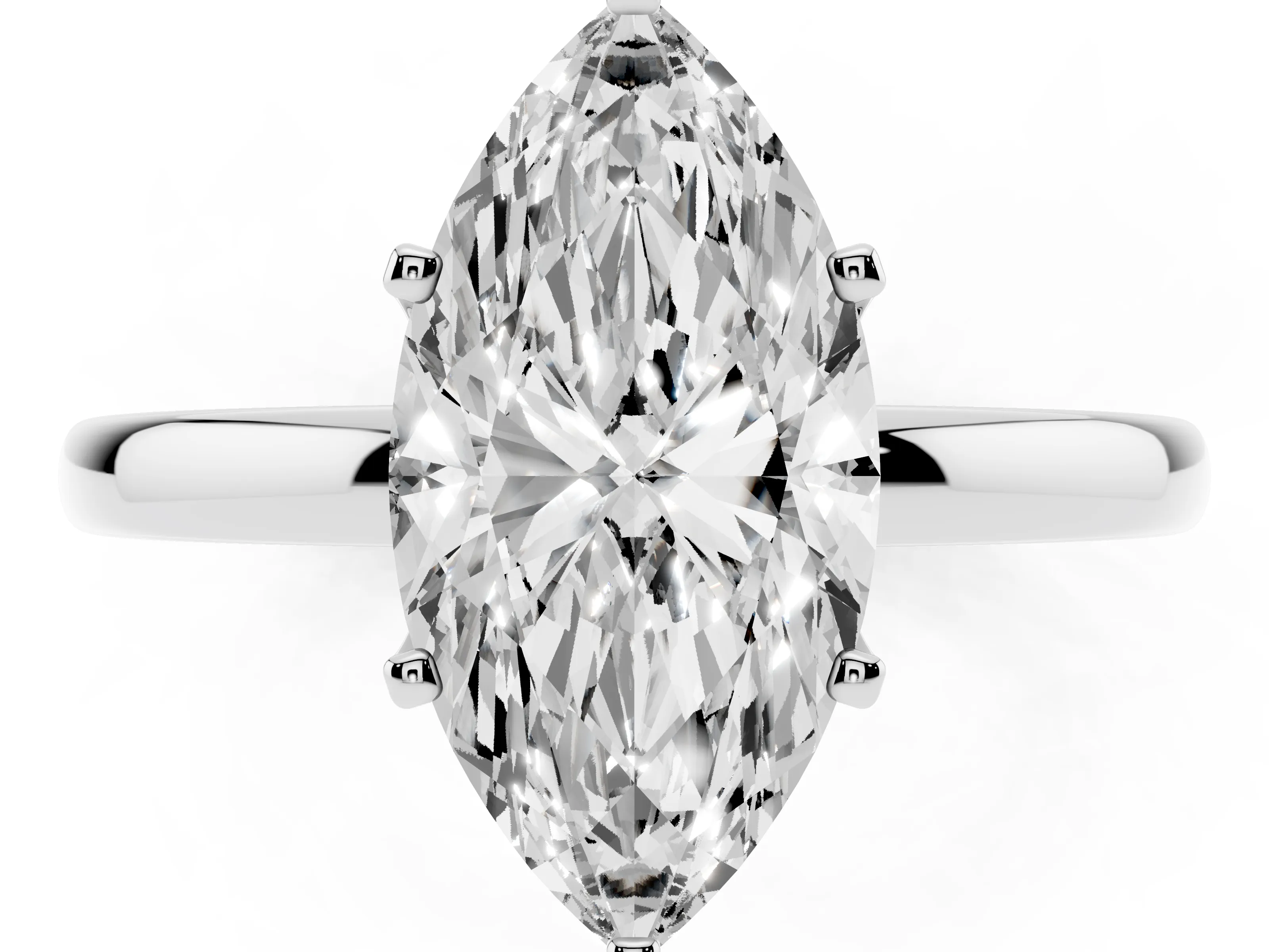 Marquise Cut Diamond Solitaire Ring Set in Silver with Raised Prong Setting on a Classic Band