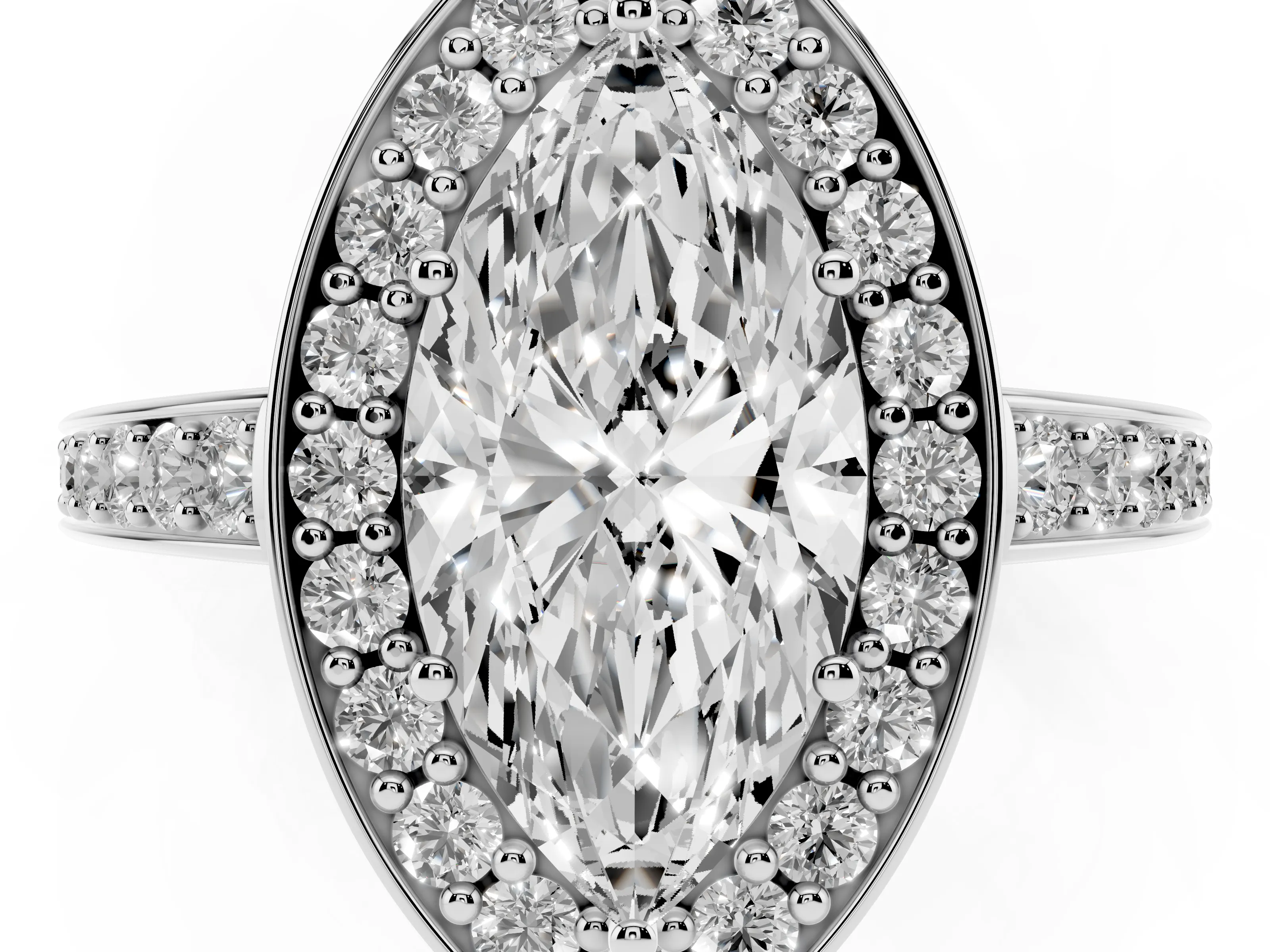 Marquise Cut Diamond Halo Pavé Engagement Ring Set in Silver with Bezel Setting