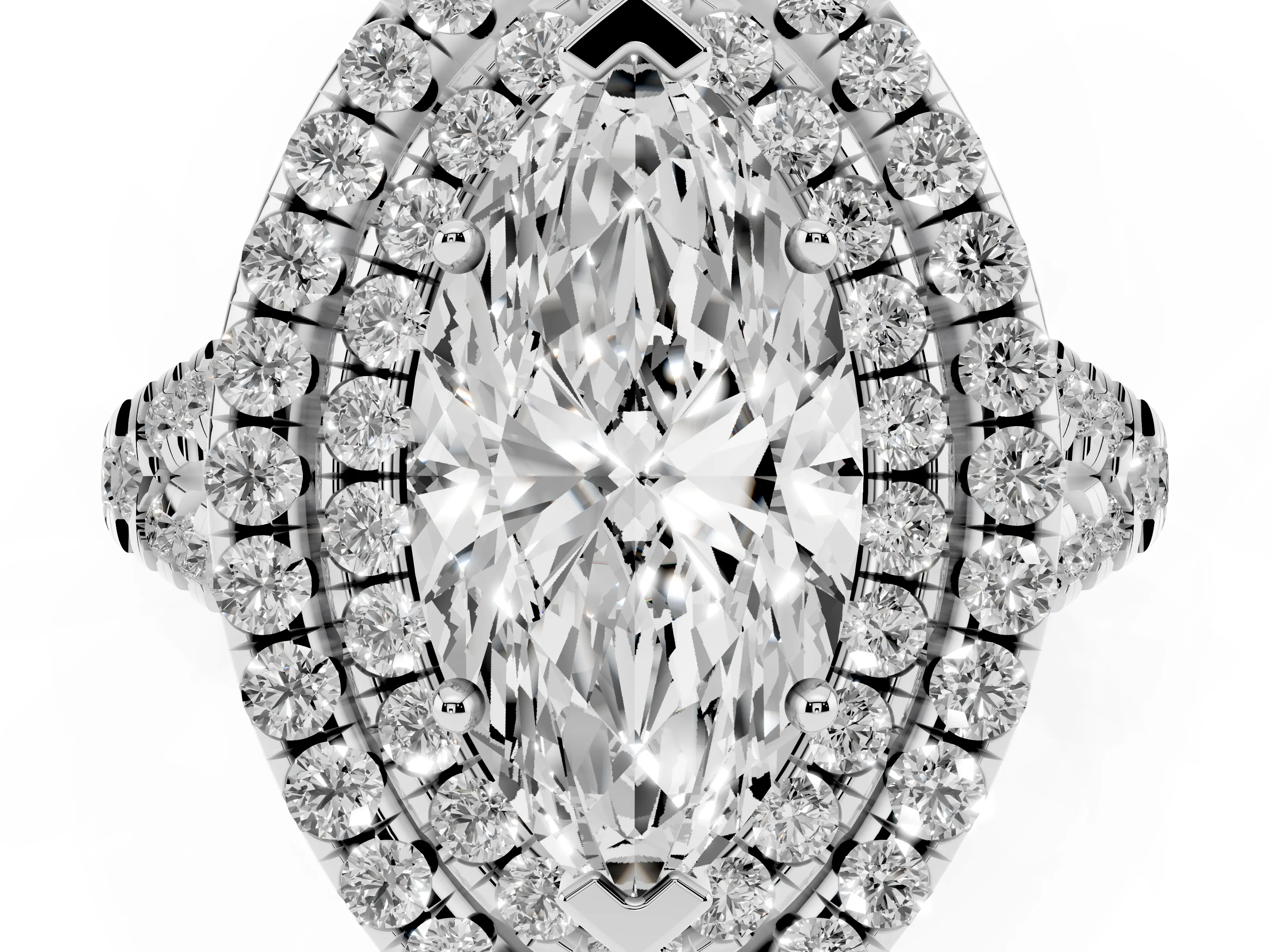 Marquise Cut Diamond Double Halo Ring Set in Silver with Pavé Split Shank and Prong Setting