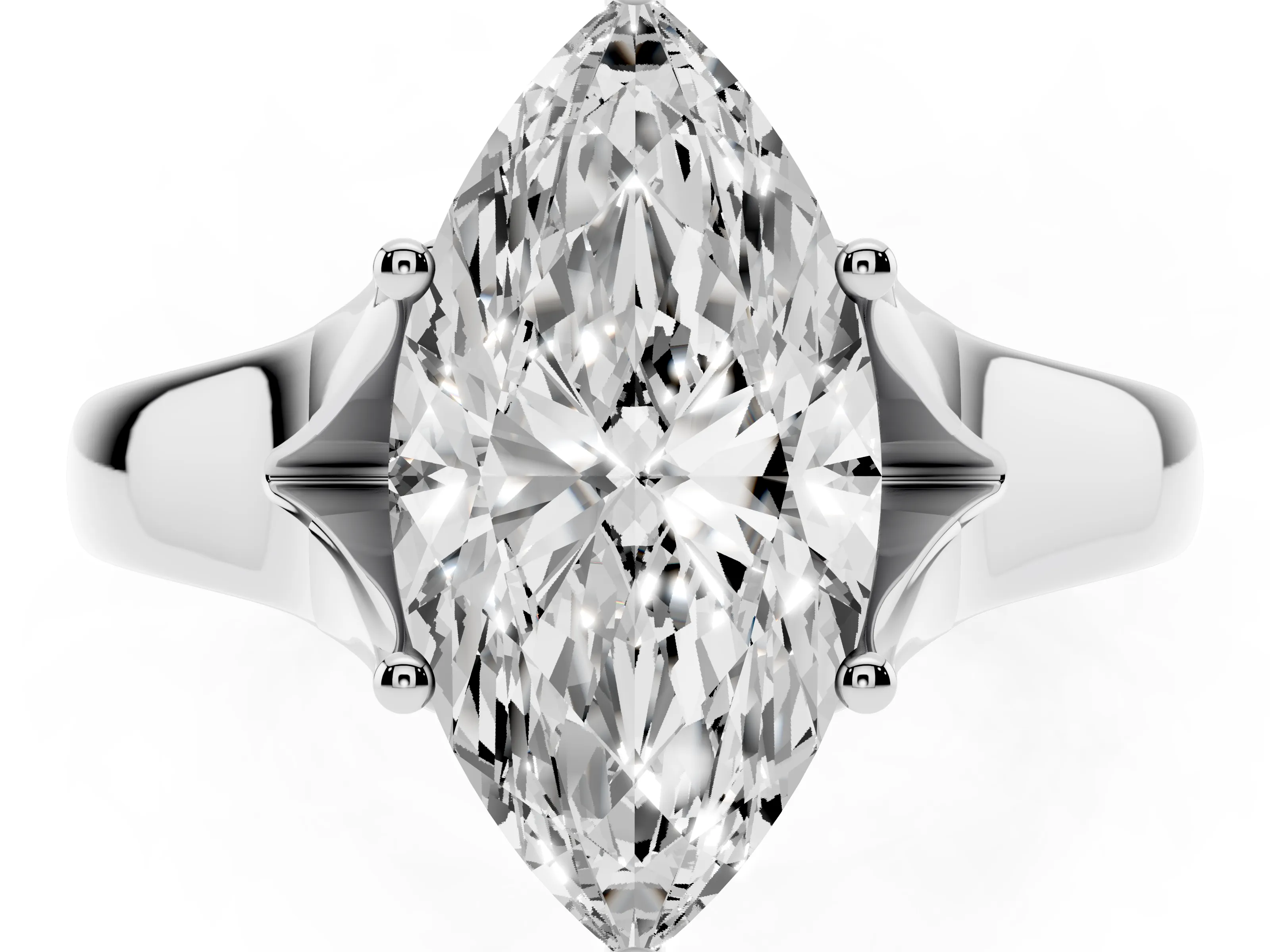 Marquise Cut Diamond Solitaire Ring Set in White gold with Arched Cathedral Band and Prong Setting