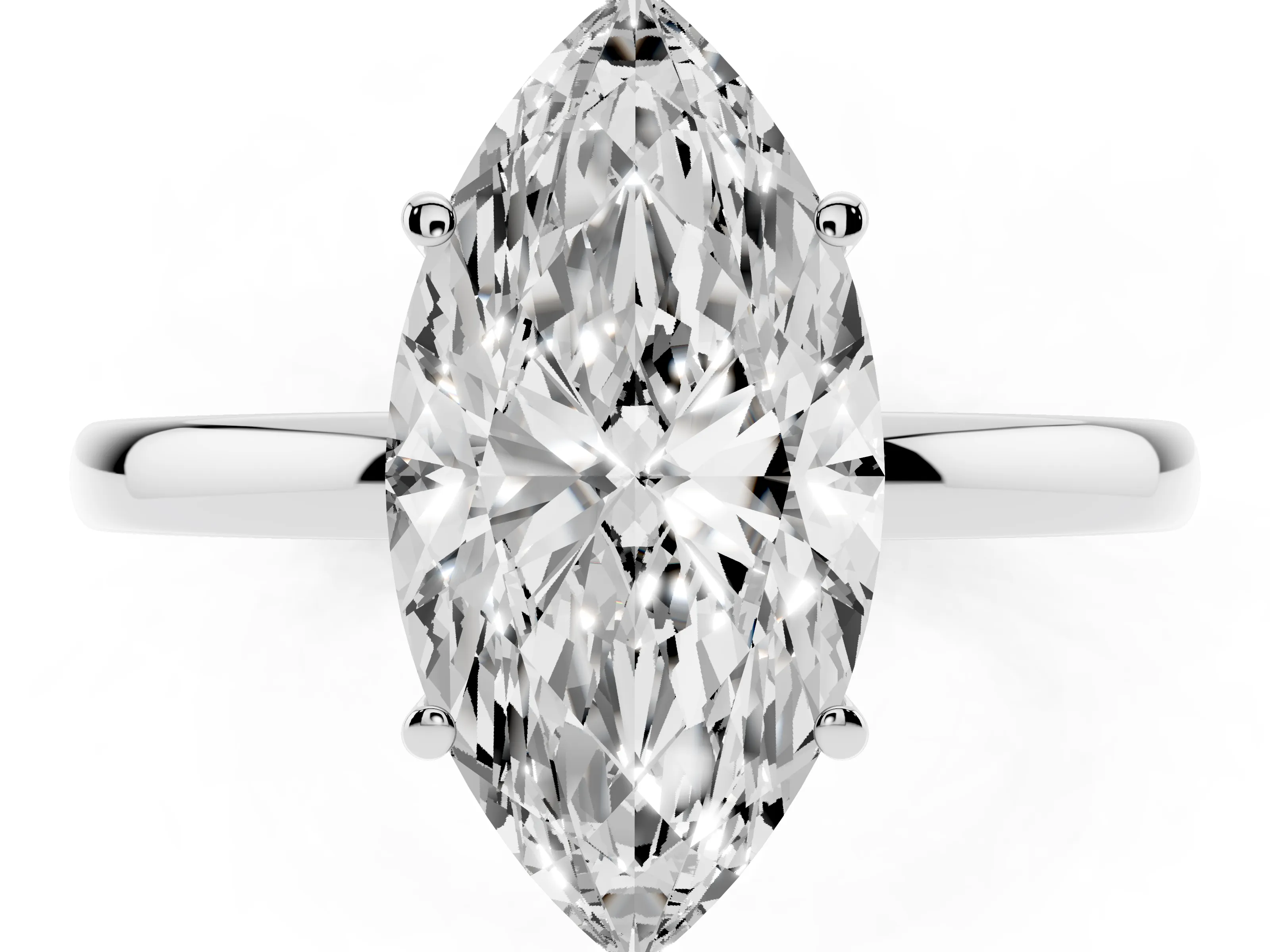 Marquise Cut Diamond Solitaire Ring Set in Silver with Plain Band and Prong Setting