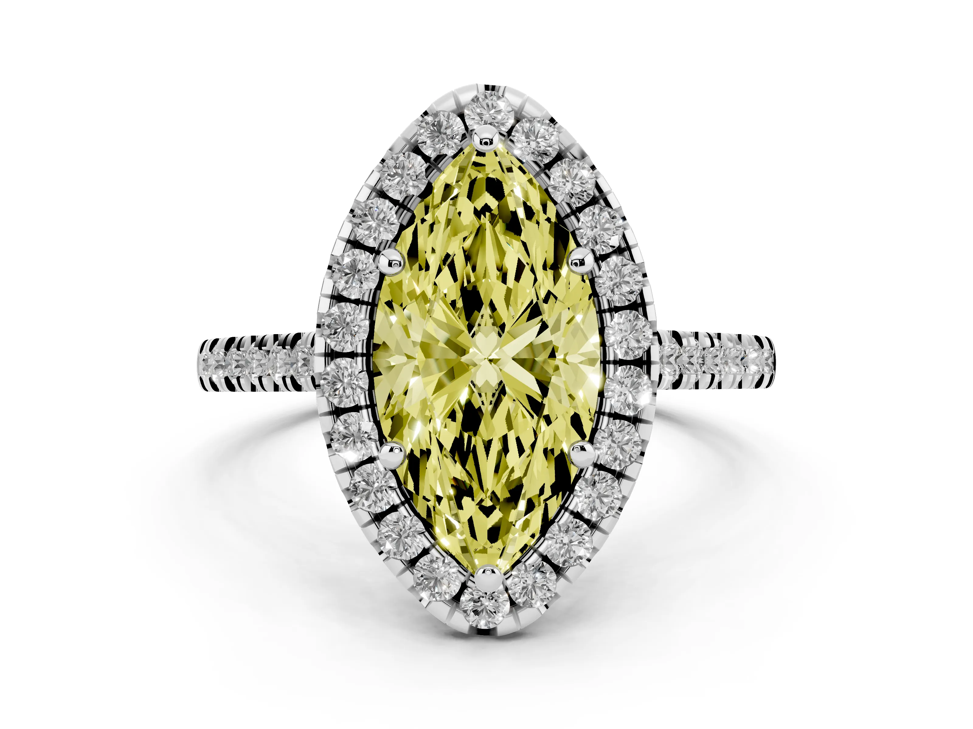 Fancy Yellow Marquise Cut Diamond Cushion Halo Ring Set in Silver with Pavé Band