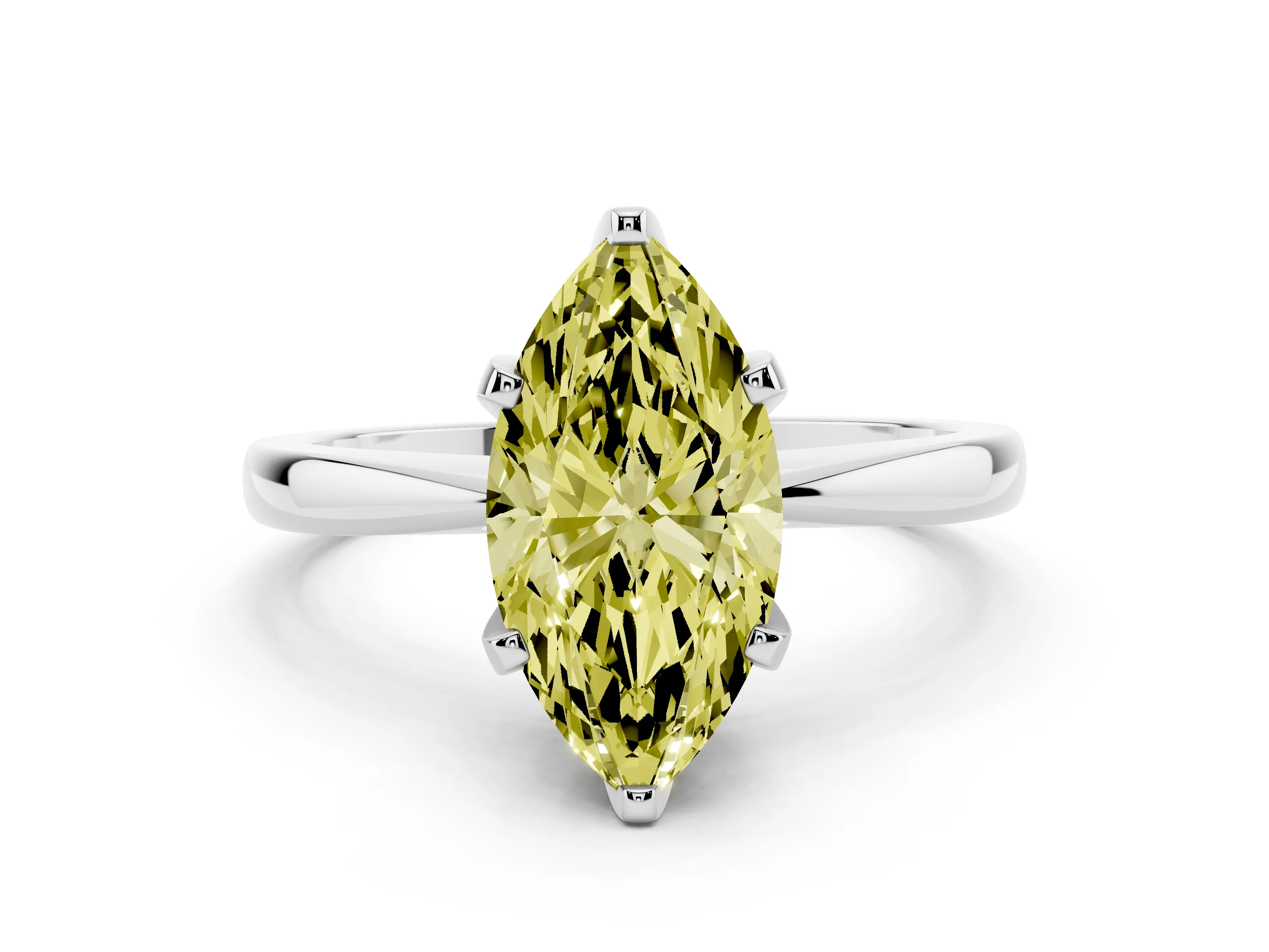 Fancy Yellow Marquise Cut Diamond Solitaire Engagement Ring Set in Silver with Slim Tapered Solitaire Band