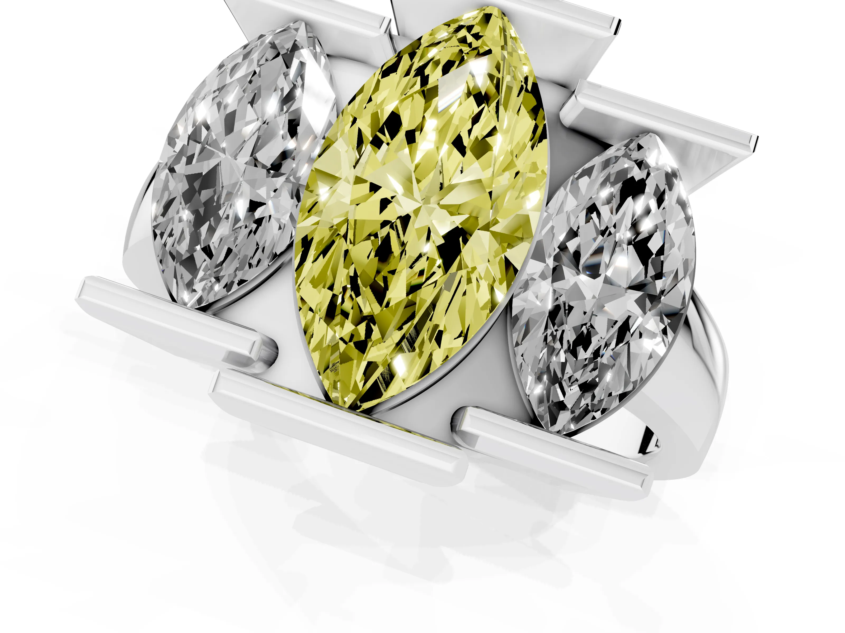 Fancy Yellow Marquise Cut Diamond Three-Stone Channel Set Ring Set in Silver with Smooth Polished Band
