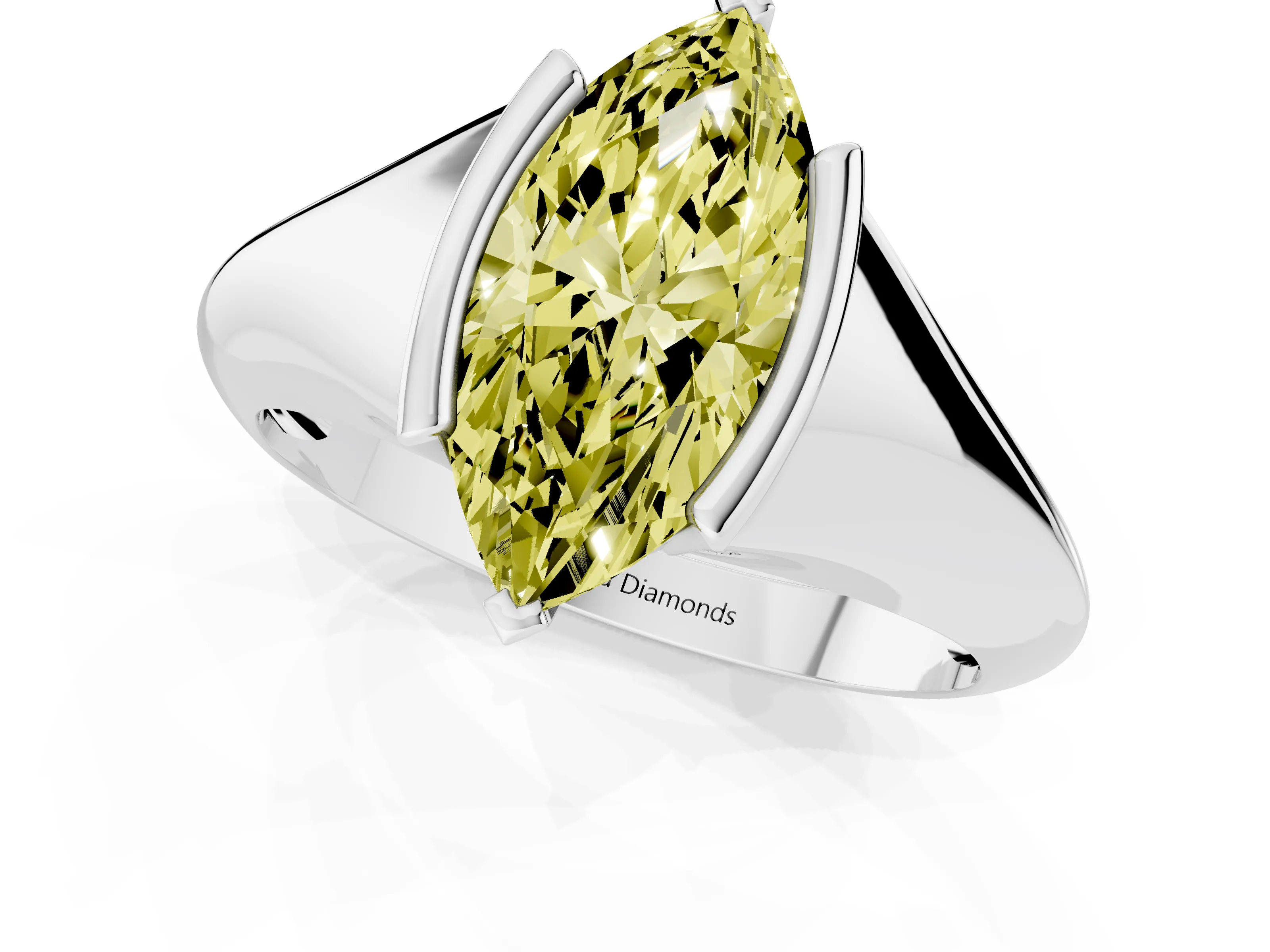Fancy Yellow Marquise Cut Diamond Solitaire Tension Set Ring Set in Silver