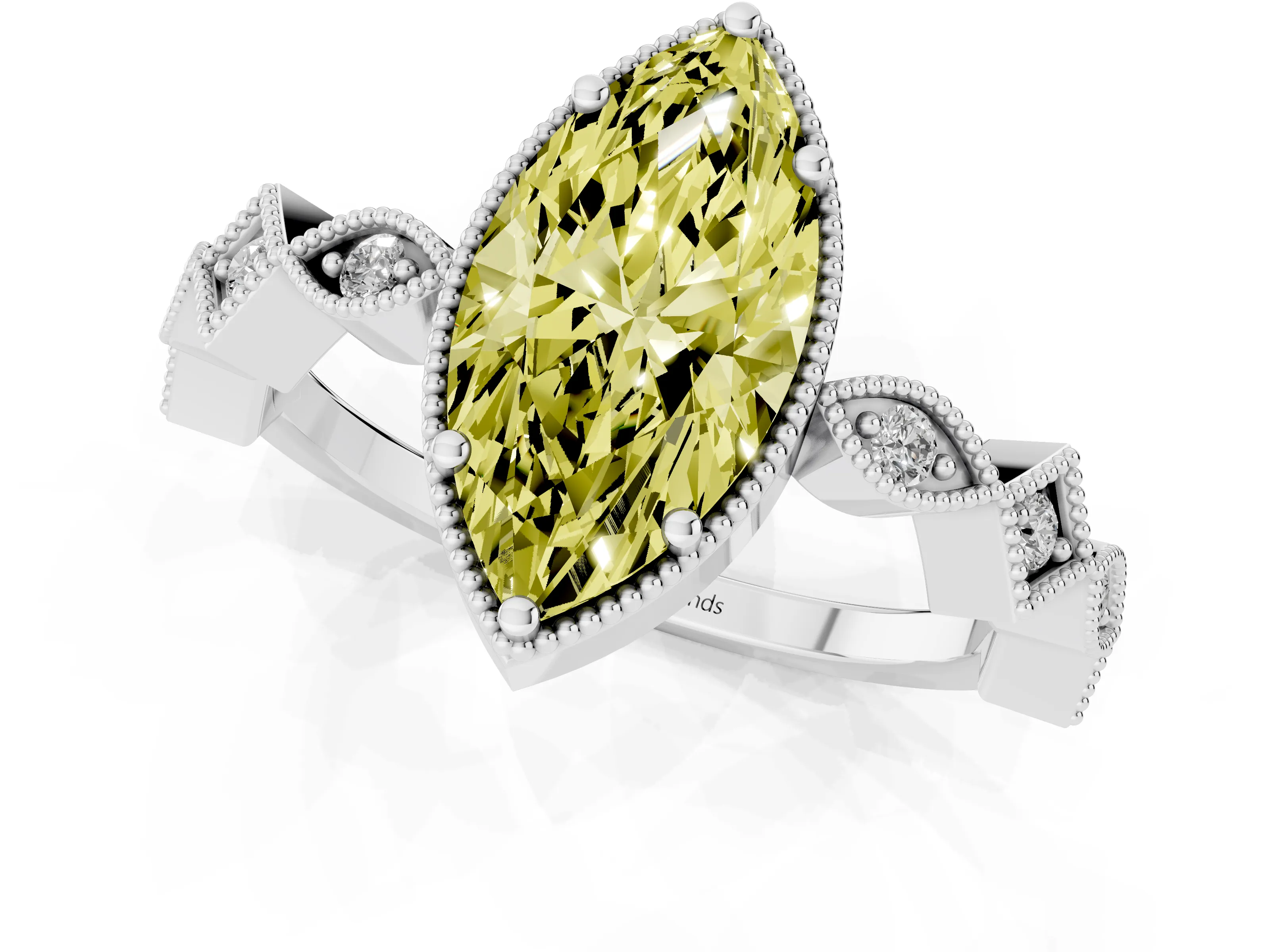 Fancy Yellow Marquise Cut Diamond Milgrain Marquise Twist Band Ring Set in Silver with Prong Setting