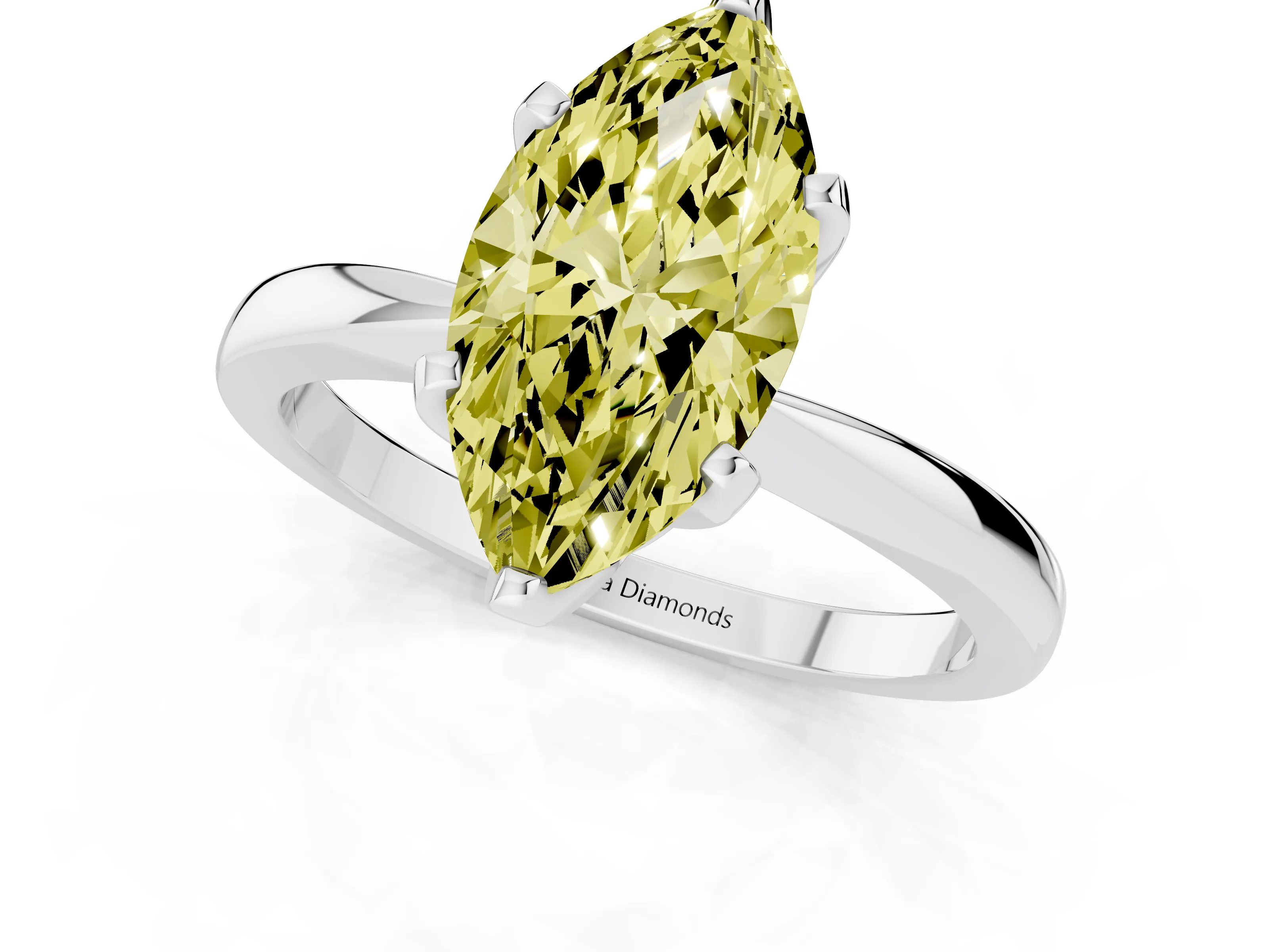Fancy Yellow Marquise Cut Diamond Solitaire Engagement Ring Set in Silver with Slim Tapered Solitaire Band
