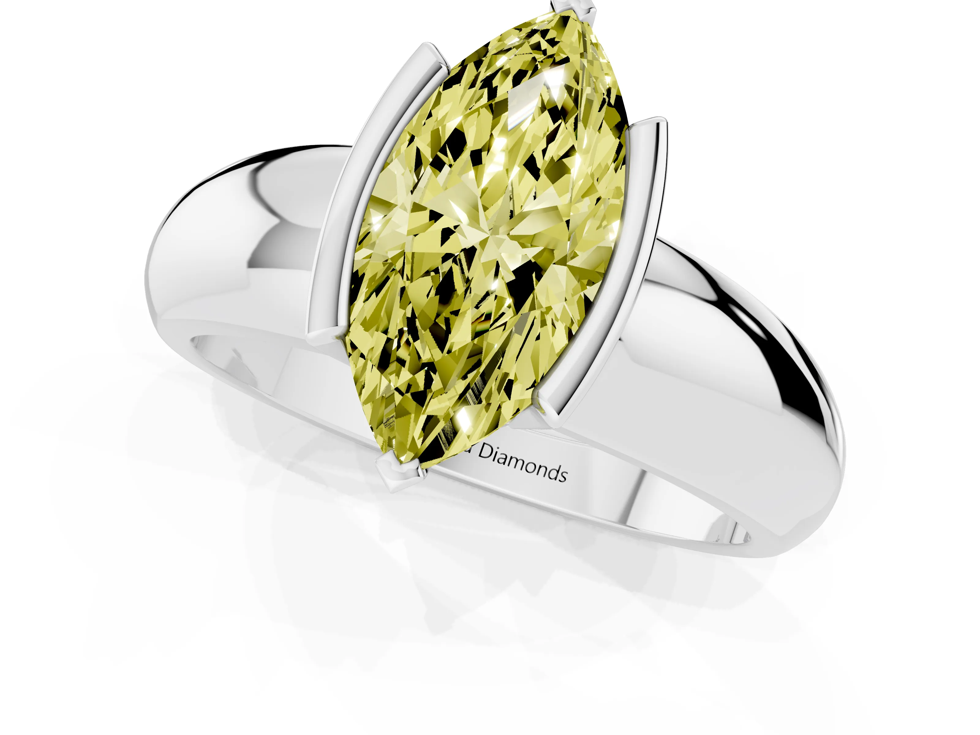Fancy Yellow Marquise Cut Diamond Solitaire Tension Set Ring Set in Silver with Wide Band