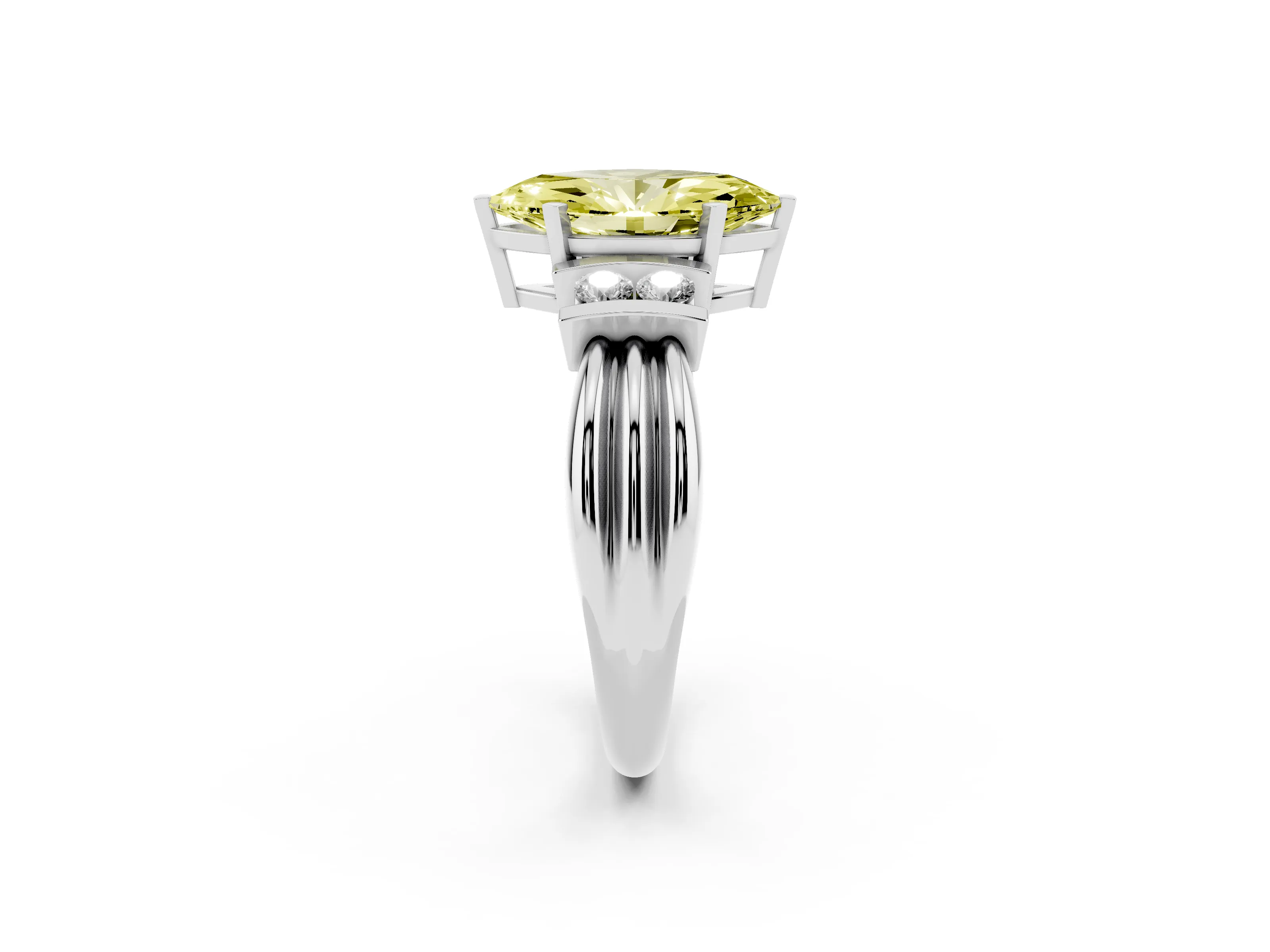 Fancy Yellow Three-Stone Marquise Cut Diamond Channel Set Ring Set in Silver with Bar Prongs