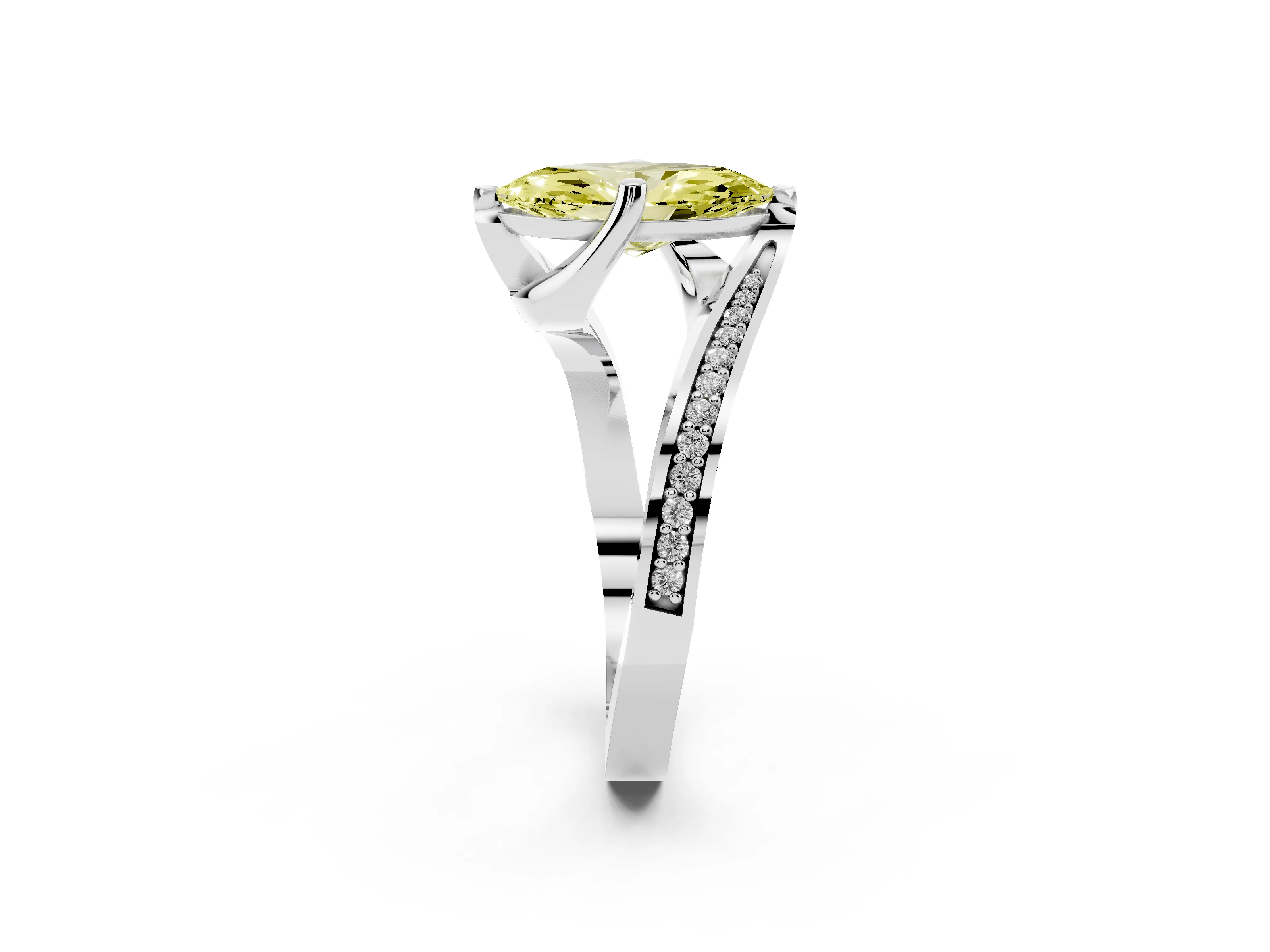 Fancy Yellow Marquise Cut Diamond Solitaire Ring Set in Platinum with Intertwined Pavé Twist Band