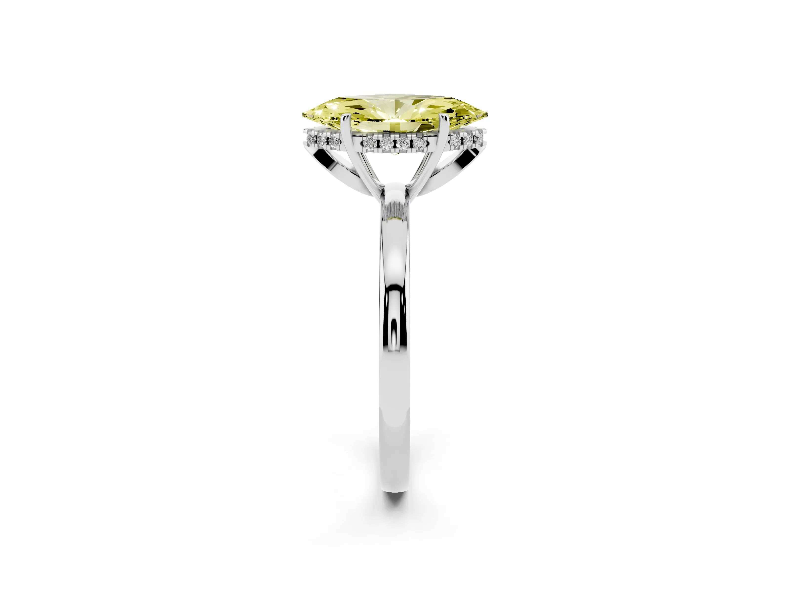 Fancy Yellow Marquise Cut Diamond Solitaire Ring Set in Silver with Plain Band and Prong Setting