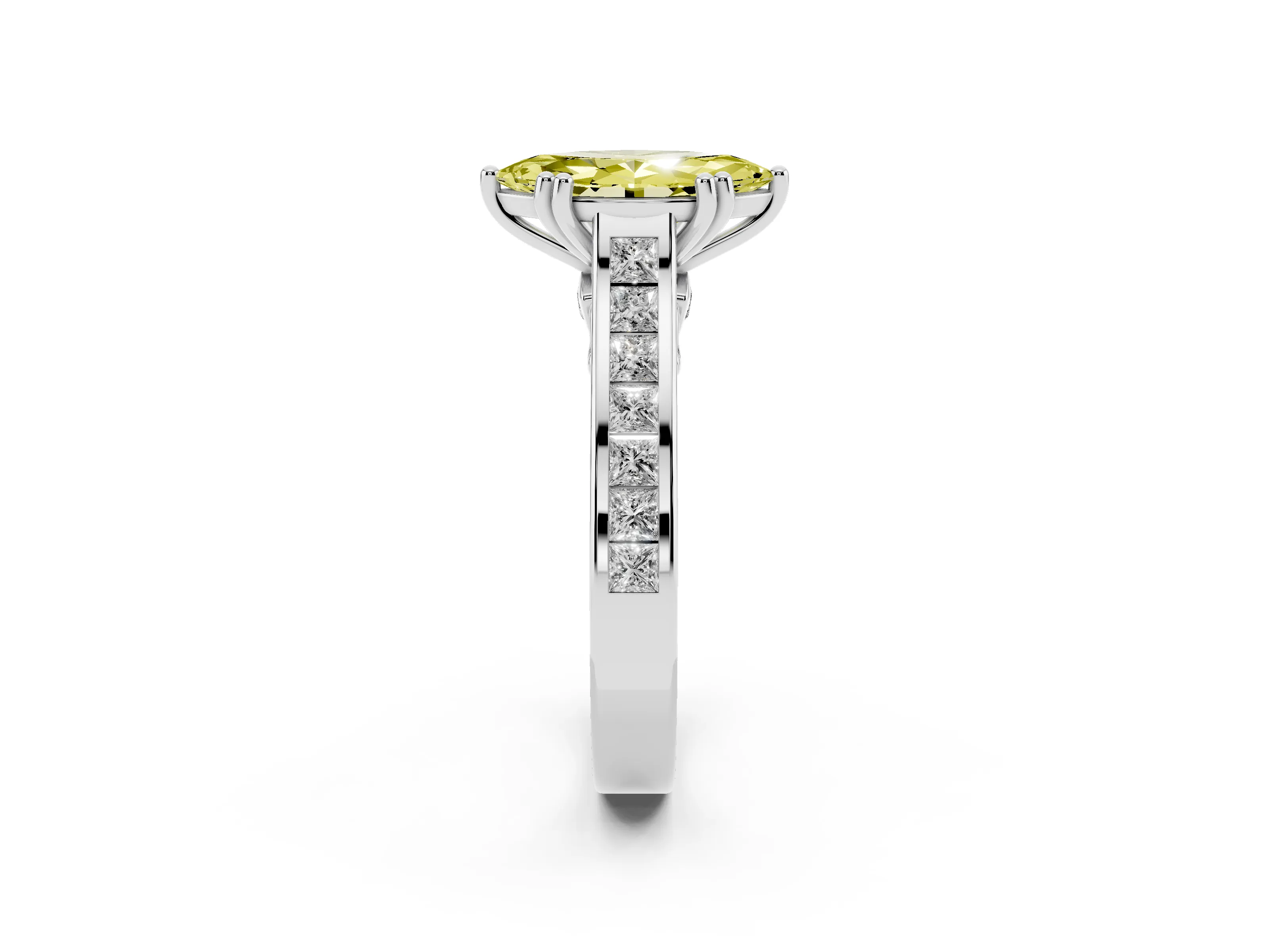 Fancy Yellow Marquise Cut Diamond Channel Set Solitaire Engagement Ring Set in Silver with Prong Setting