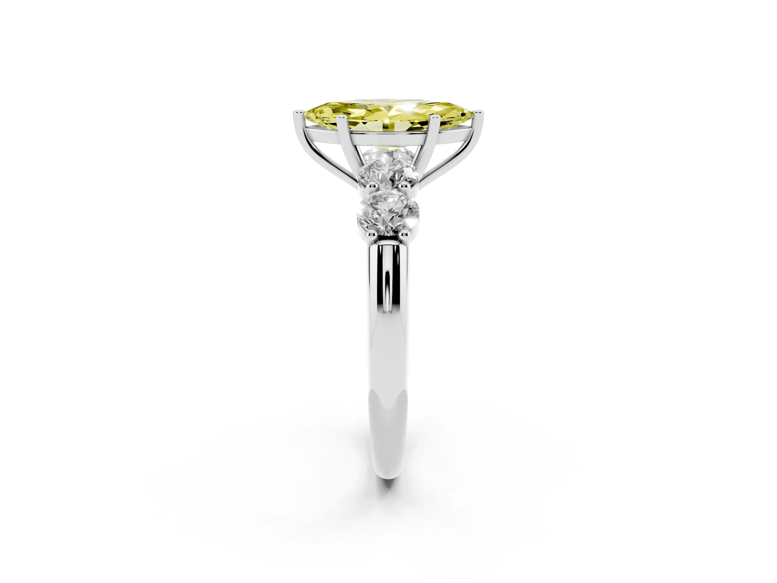 Fancy Yellow Marquise Cut Diamond Five-Stone Prong Set Ring Set in White gold with Classic Band