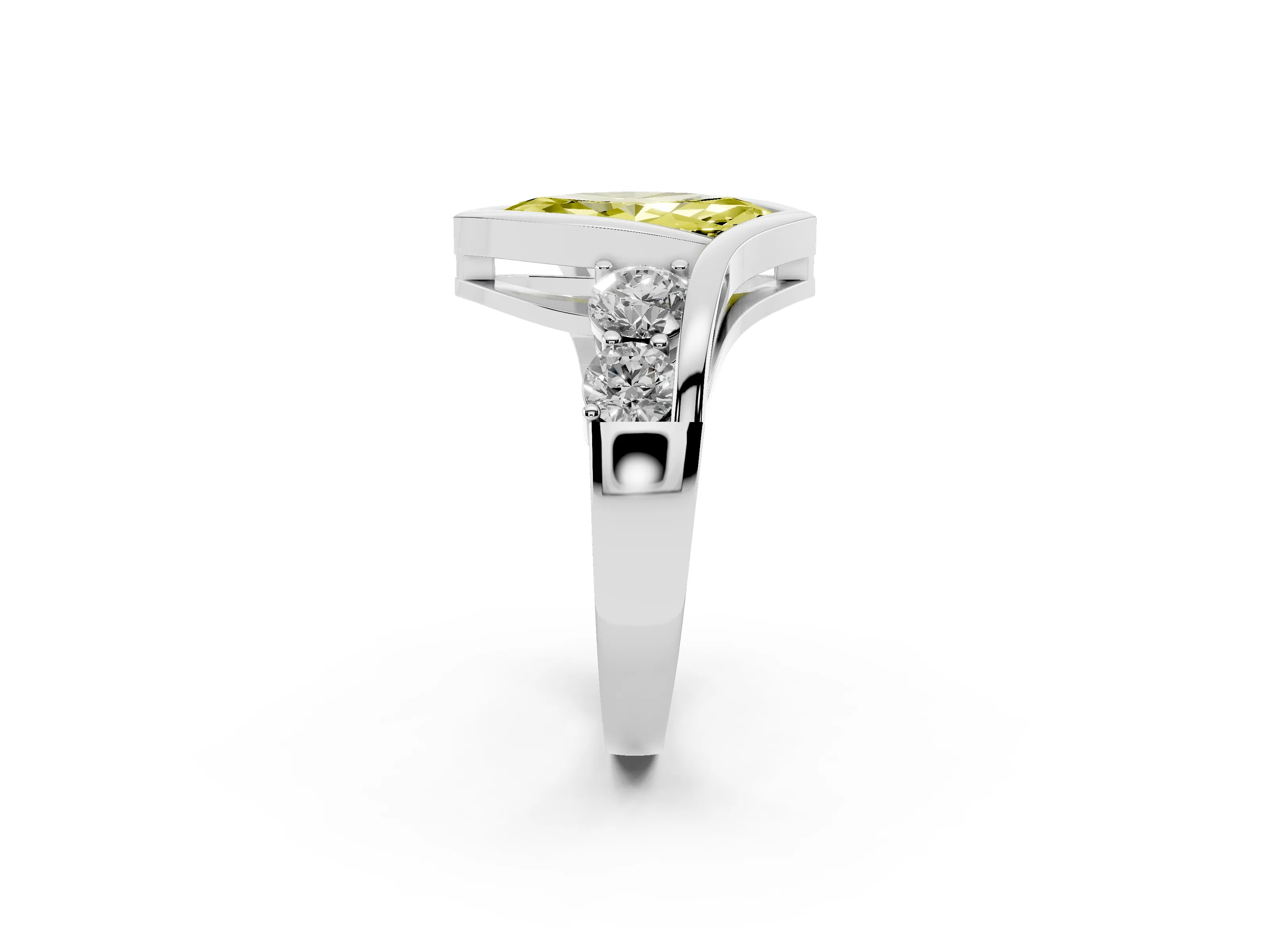 Fancy Yellow Marquise Cut Diamond Bezel Bypass Ring Set in Silver with Round Accents