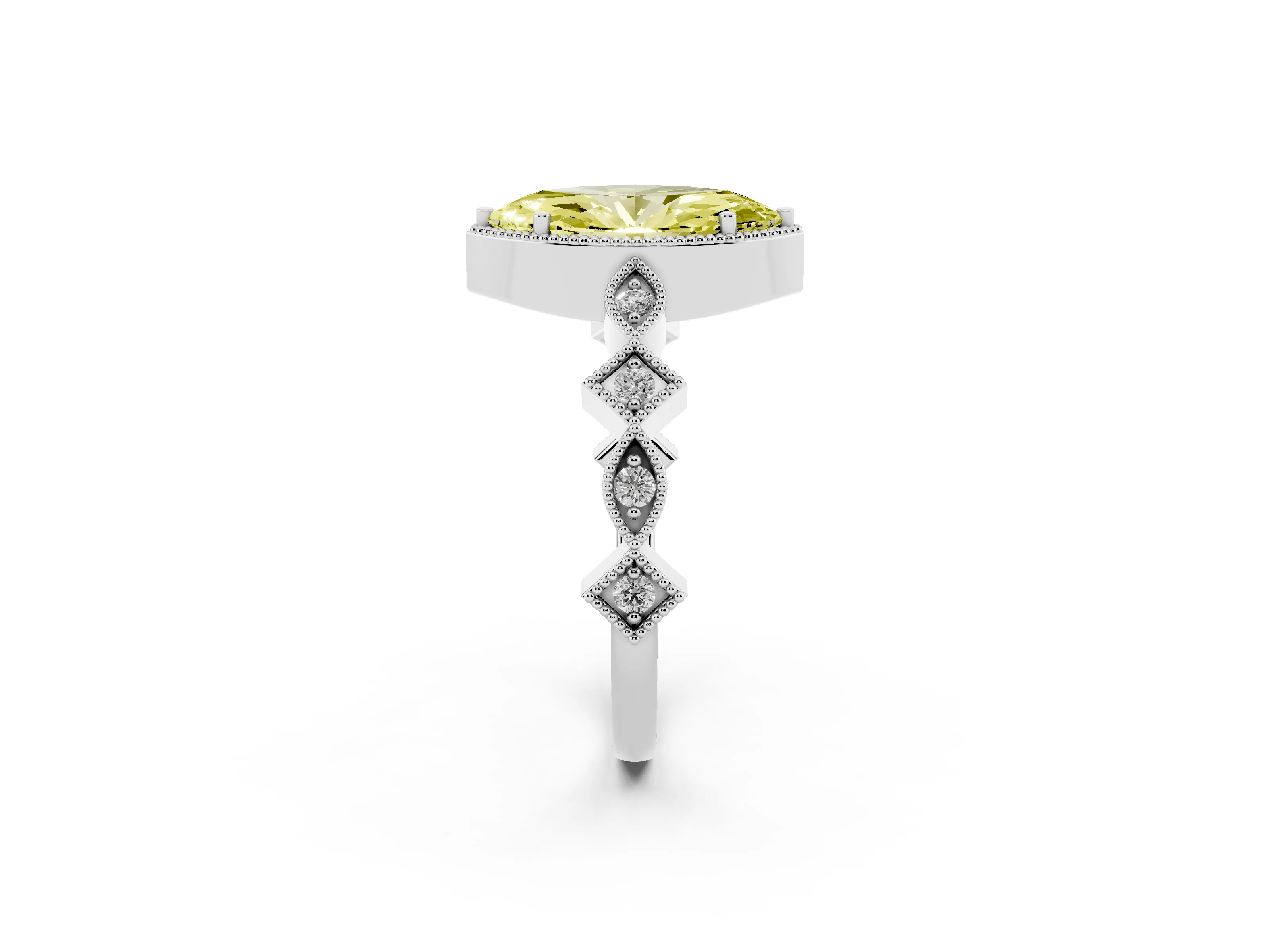 Fancy Yellow Marquise Cut Diamond Milgrain Marquise Twist Band Ring Set in Silver with Prong Setting