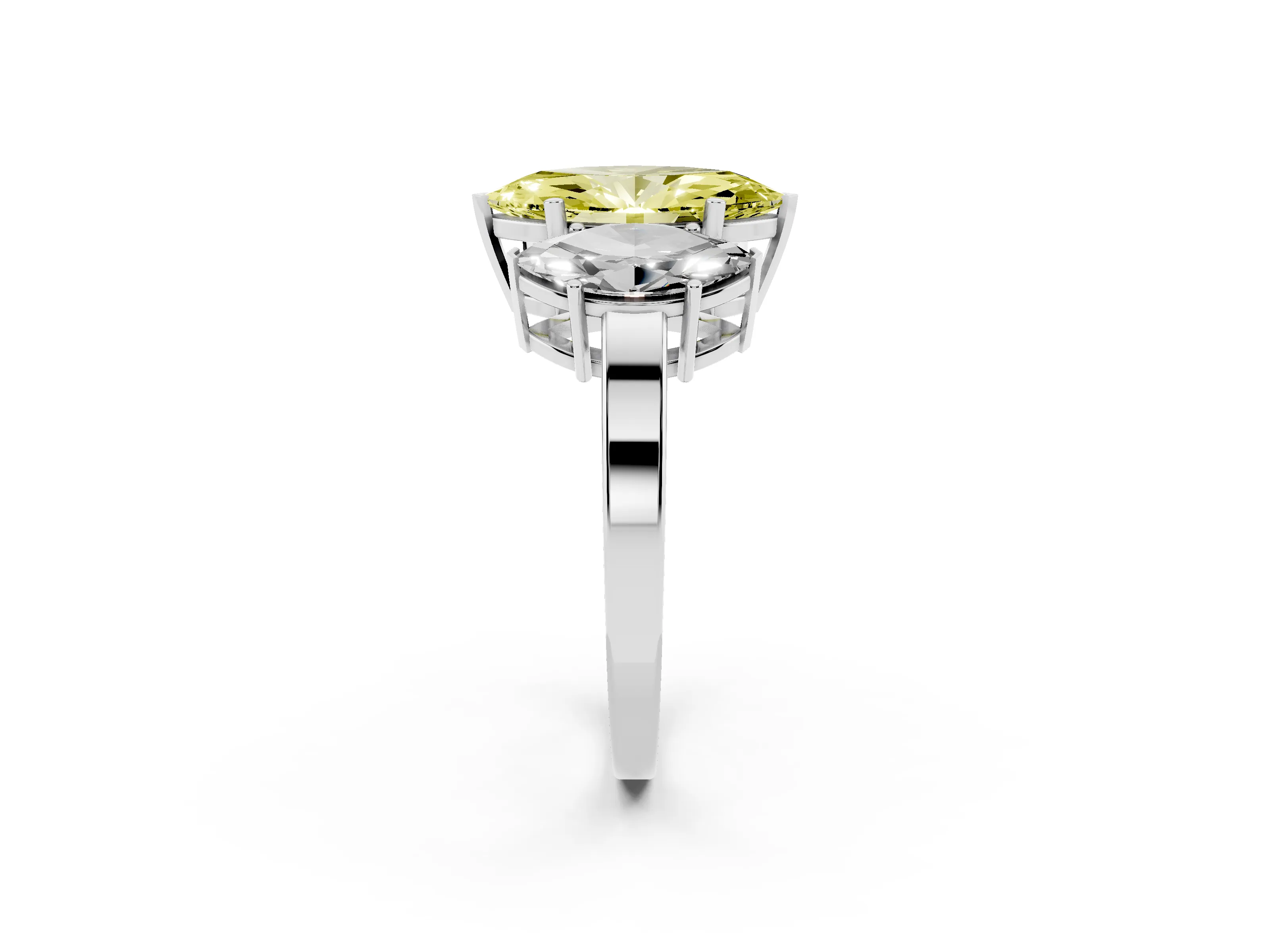Fancy Yellow Marquise Cut Diamond Three-Stone Engagement Ring Set in Platinum with Flat Band