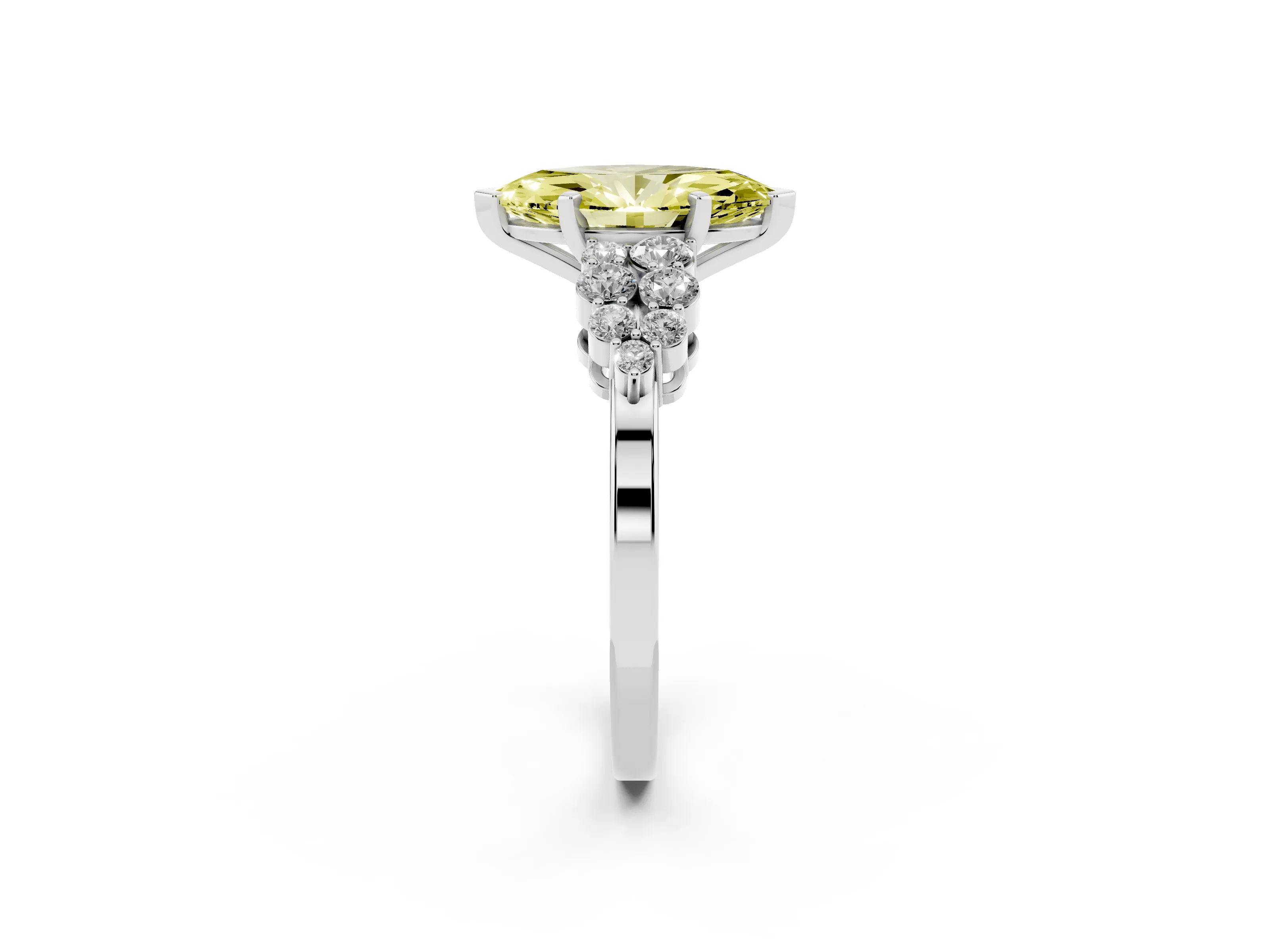 Fancy Yellow Marquise Cut Diamond Cluster Engagement Ring Set in Silver with Pavé Band and Prong Setting