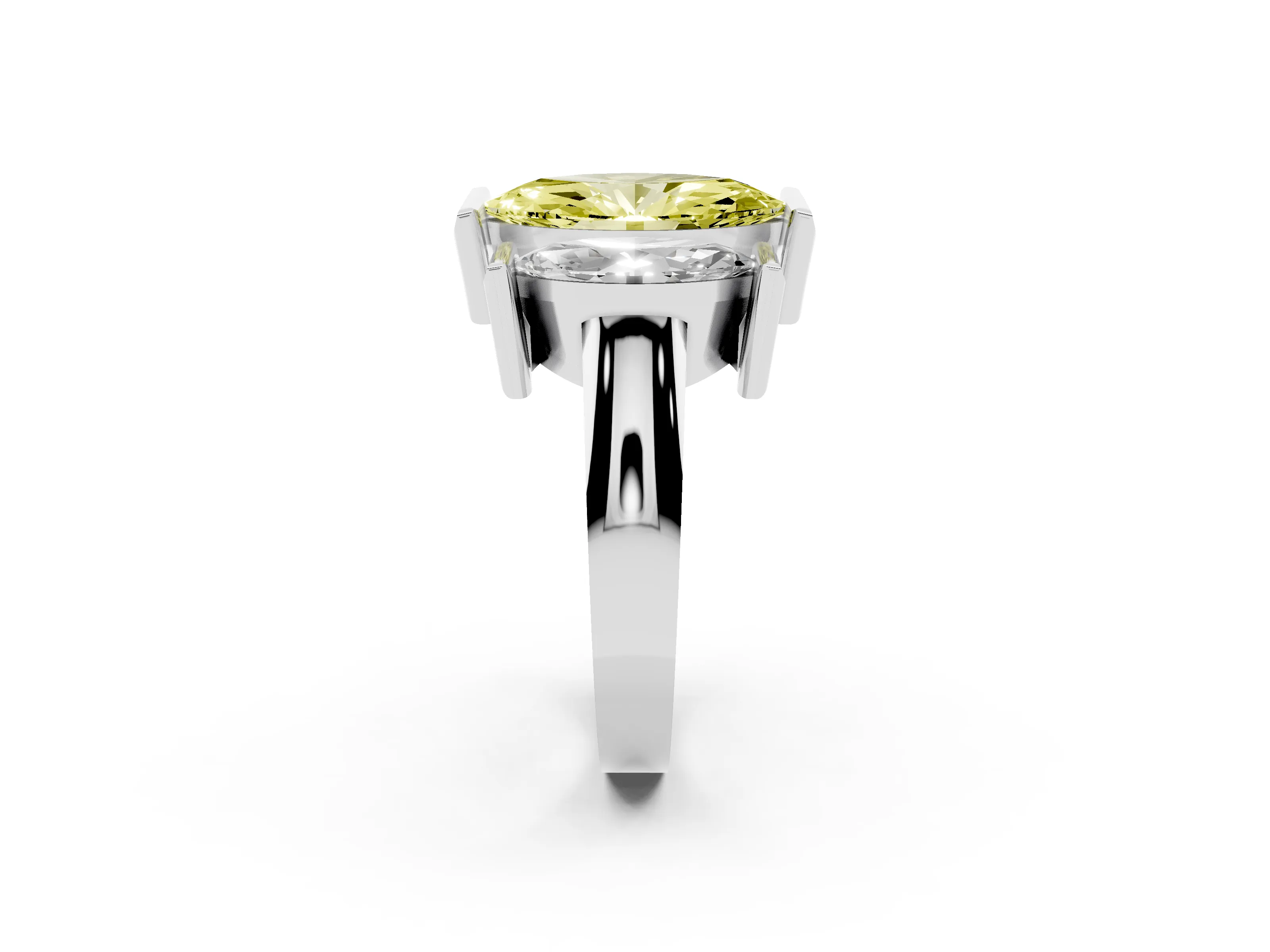 Fancy Yellow Marquise Cut Diamond Three-Stone Channel Set Ring Set in Silver with Smooth Polished Band