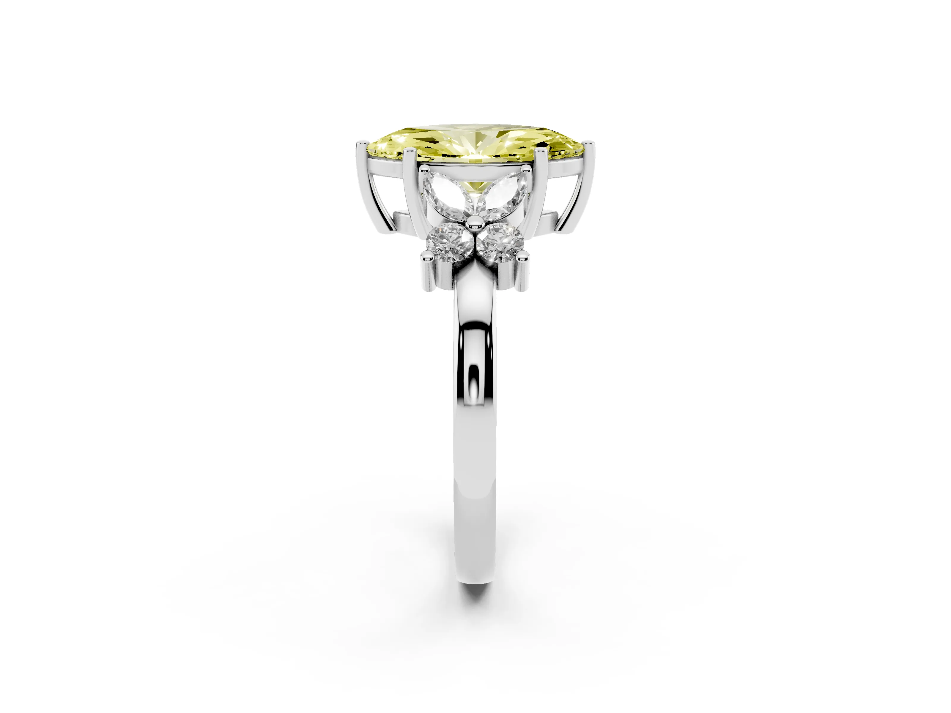 Fancy Yellow Marquise Cut Diamond Floral Cluster Ring Set in Silver with Marquise Petals and Prong Setting