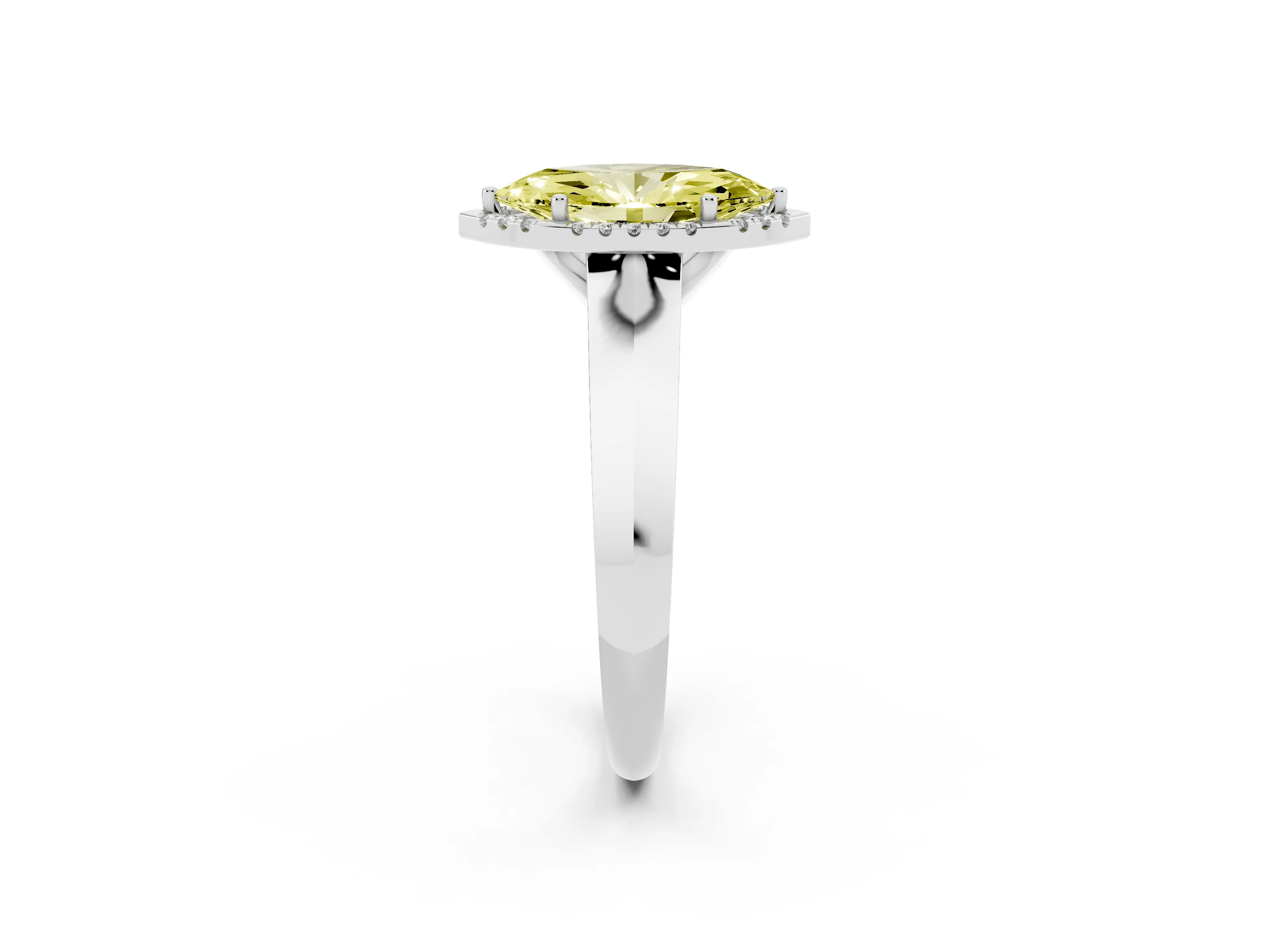 Fancy Yellow Marquise Cut Diamond Halo Ring Set in Platinum with Cathedral Band and Prong Setting