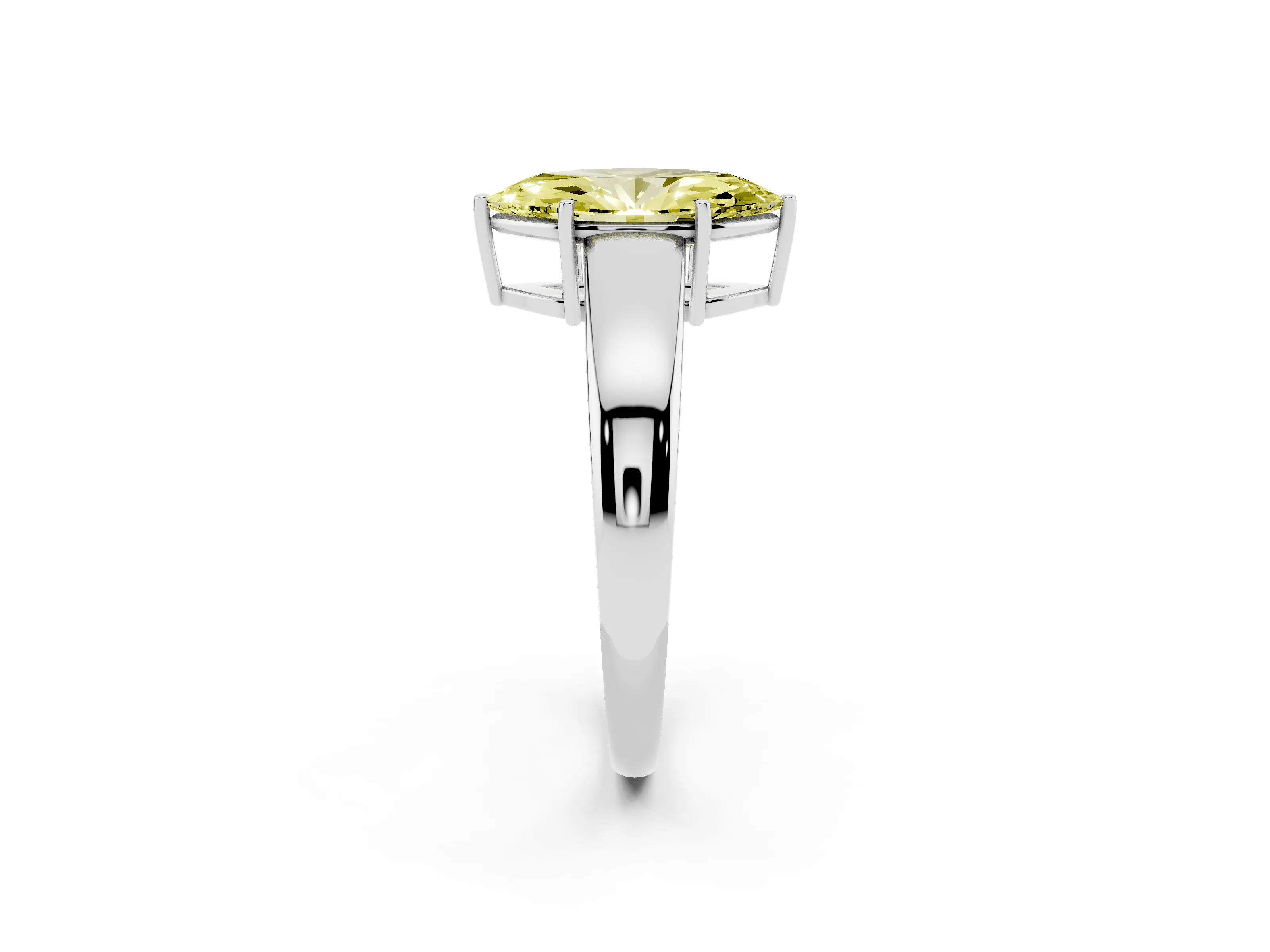 Fancy Yellow Marquise Cut Diamond Solitaire Ring Set in Silver with Tapered Band and Prong Setting