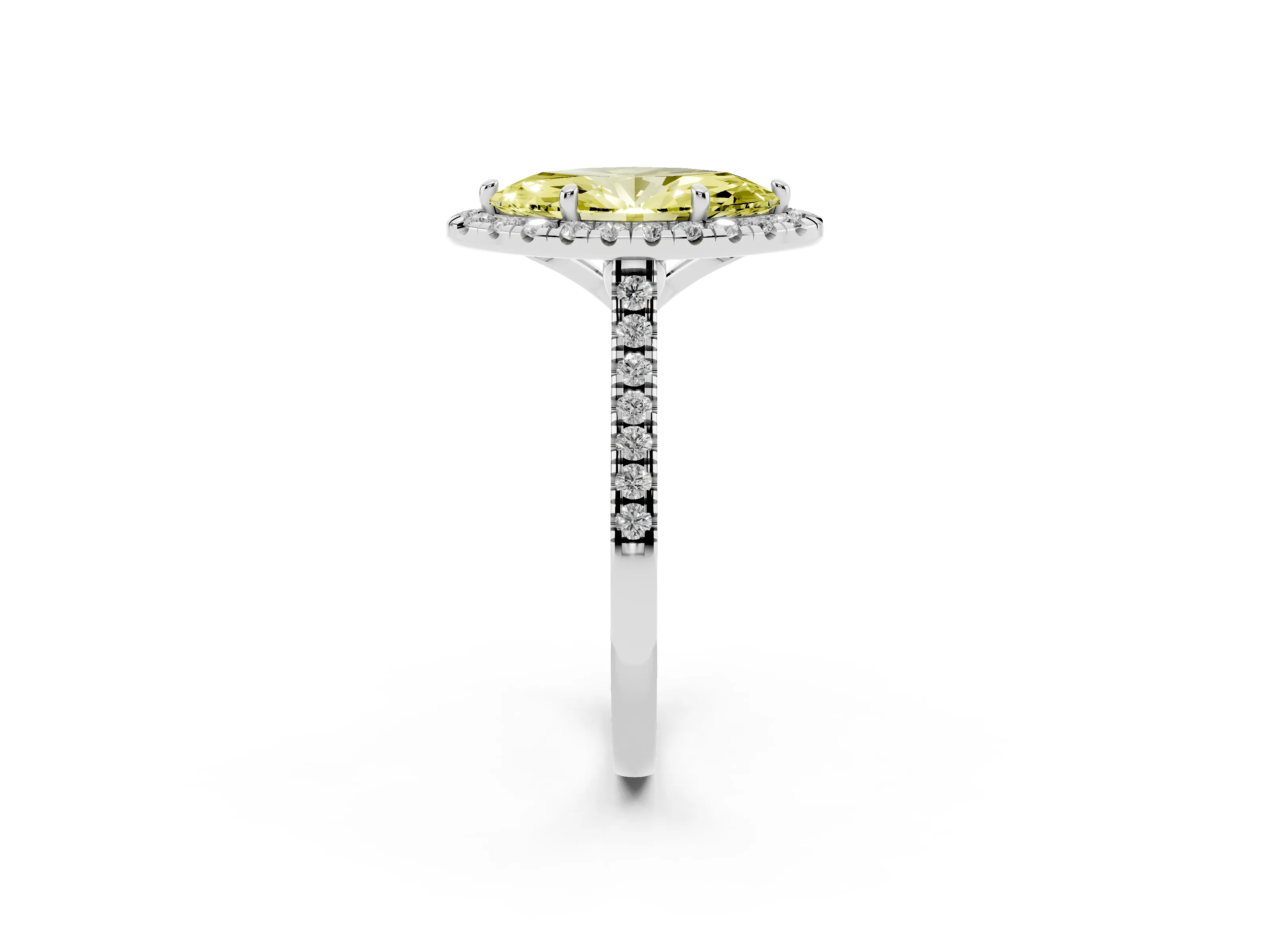 Fancy Yellow Marquise Cut Diamond Cushion Halo Ring Set in Silver with Pavé Band