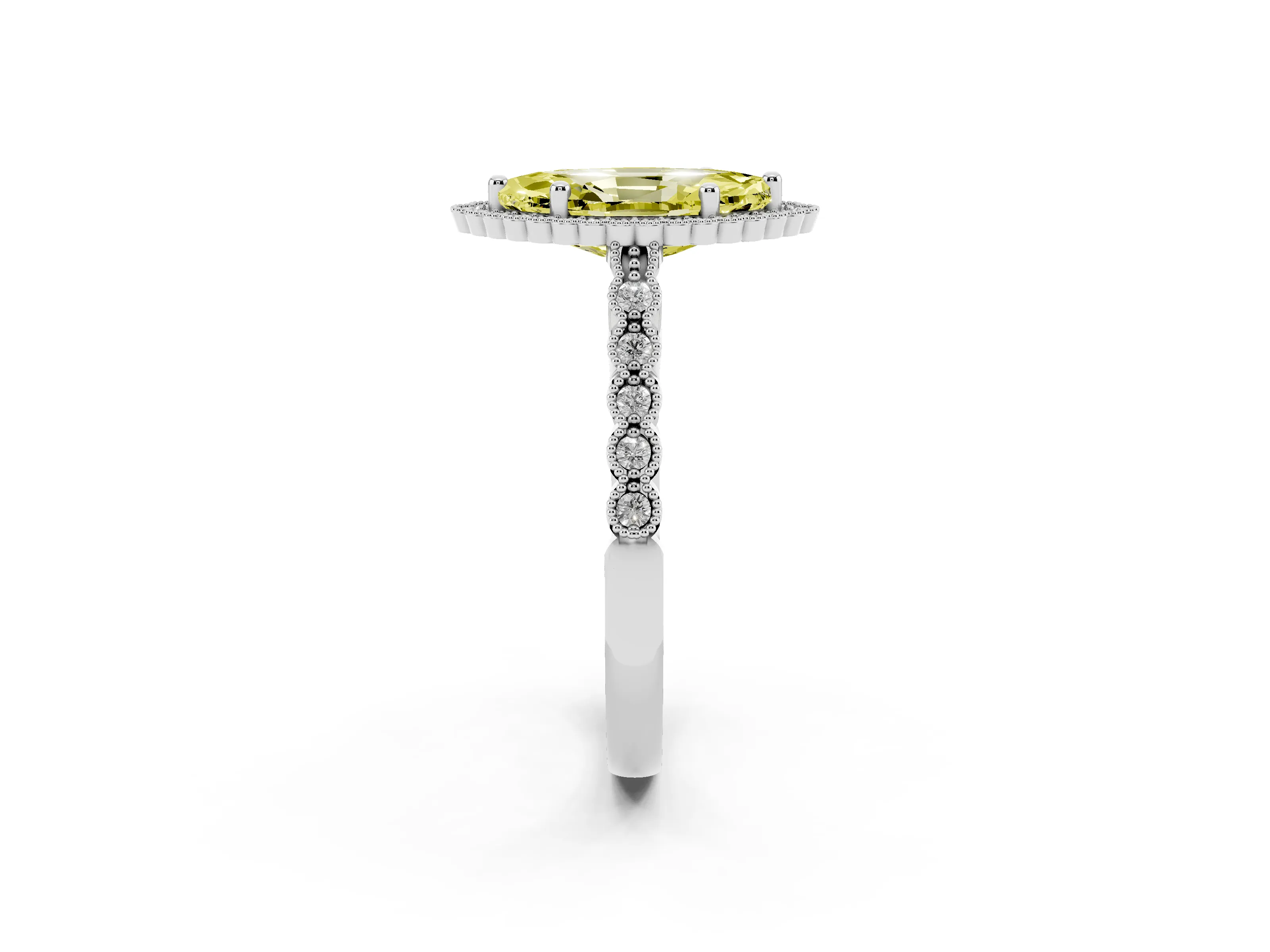 Fancy Yellow Marquise Cut Diamond Halo Ring Set in Silver with Pavé Milgrain Band