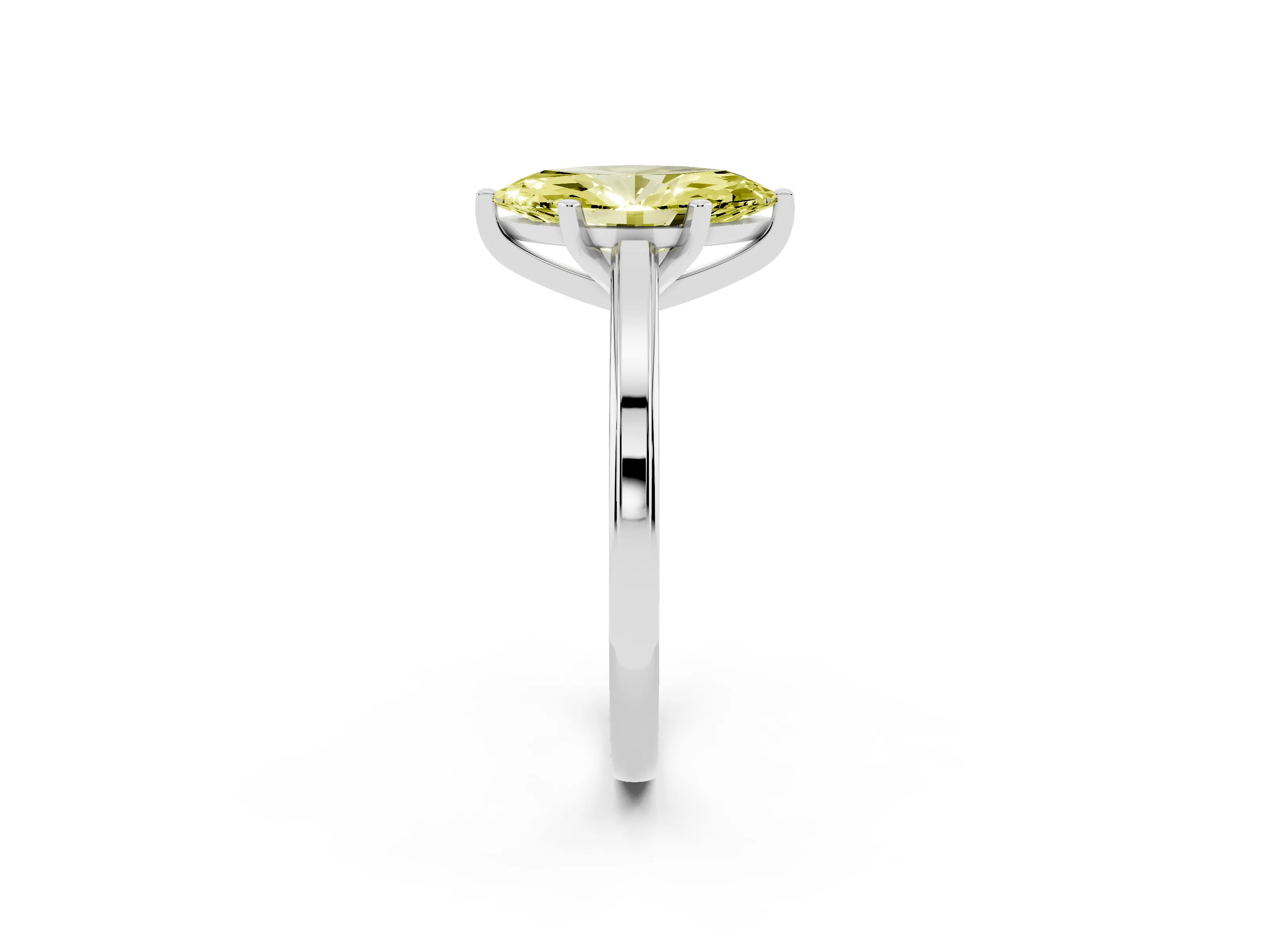 Fancy Yellow Marquise Cut Diamond Solitaire Ring Set in Platinum with Prong Setting and Classic Band