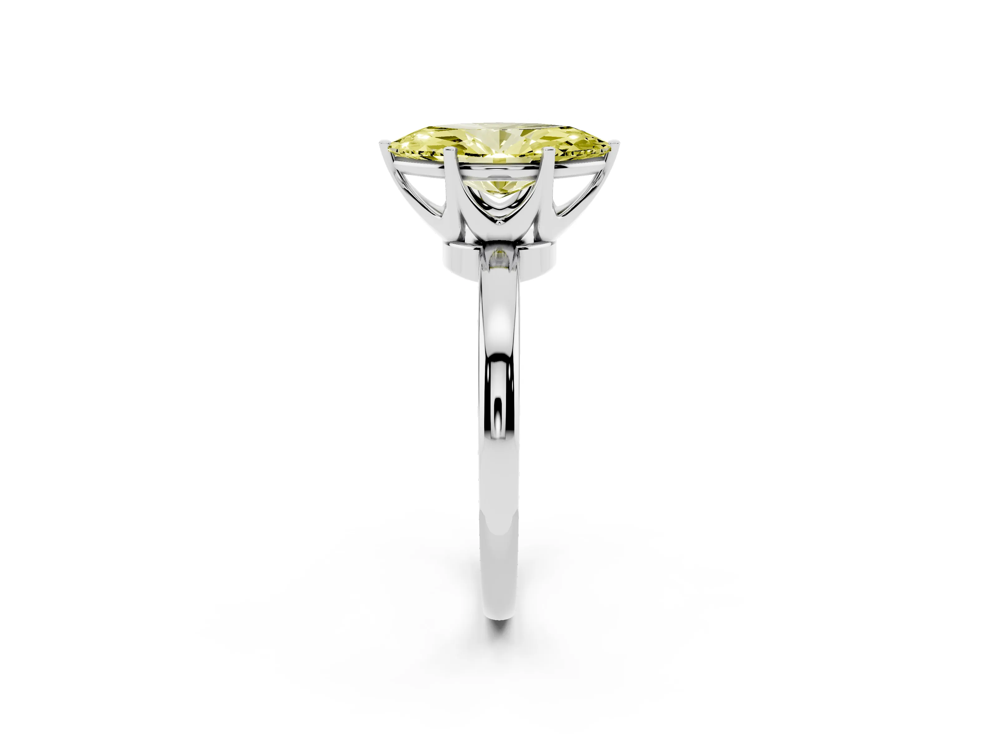 Fancy Yellow Marquise Cut Diamond Solitaire Ring Set in White gold with Raised Prong Setting on a Classic Band