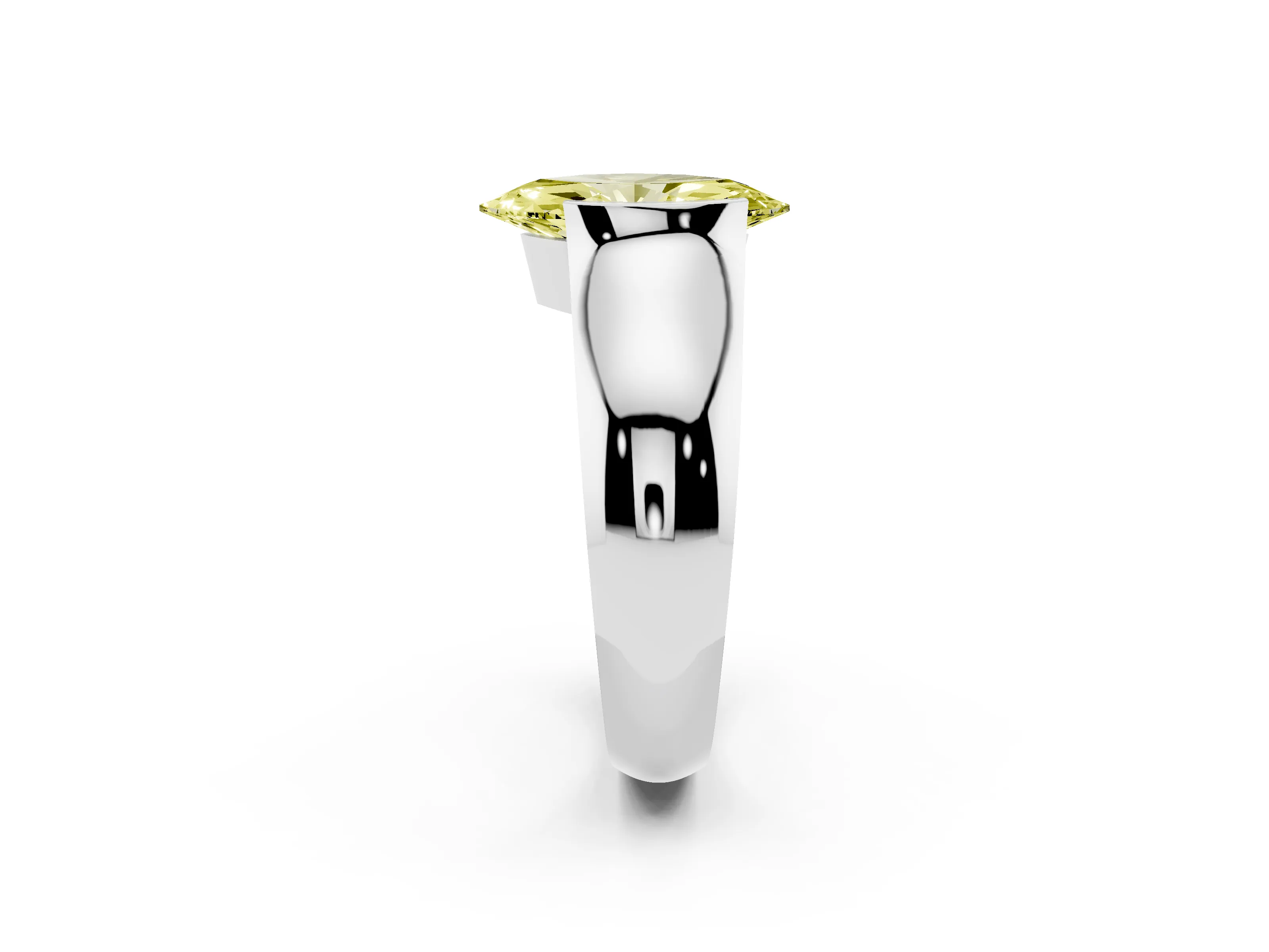 Fancy Yellow Marquise Cut Diamond Bezel Solitaire Ring Set in White gold with Wide Band