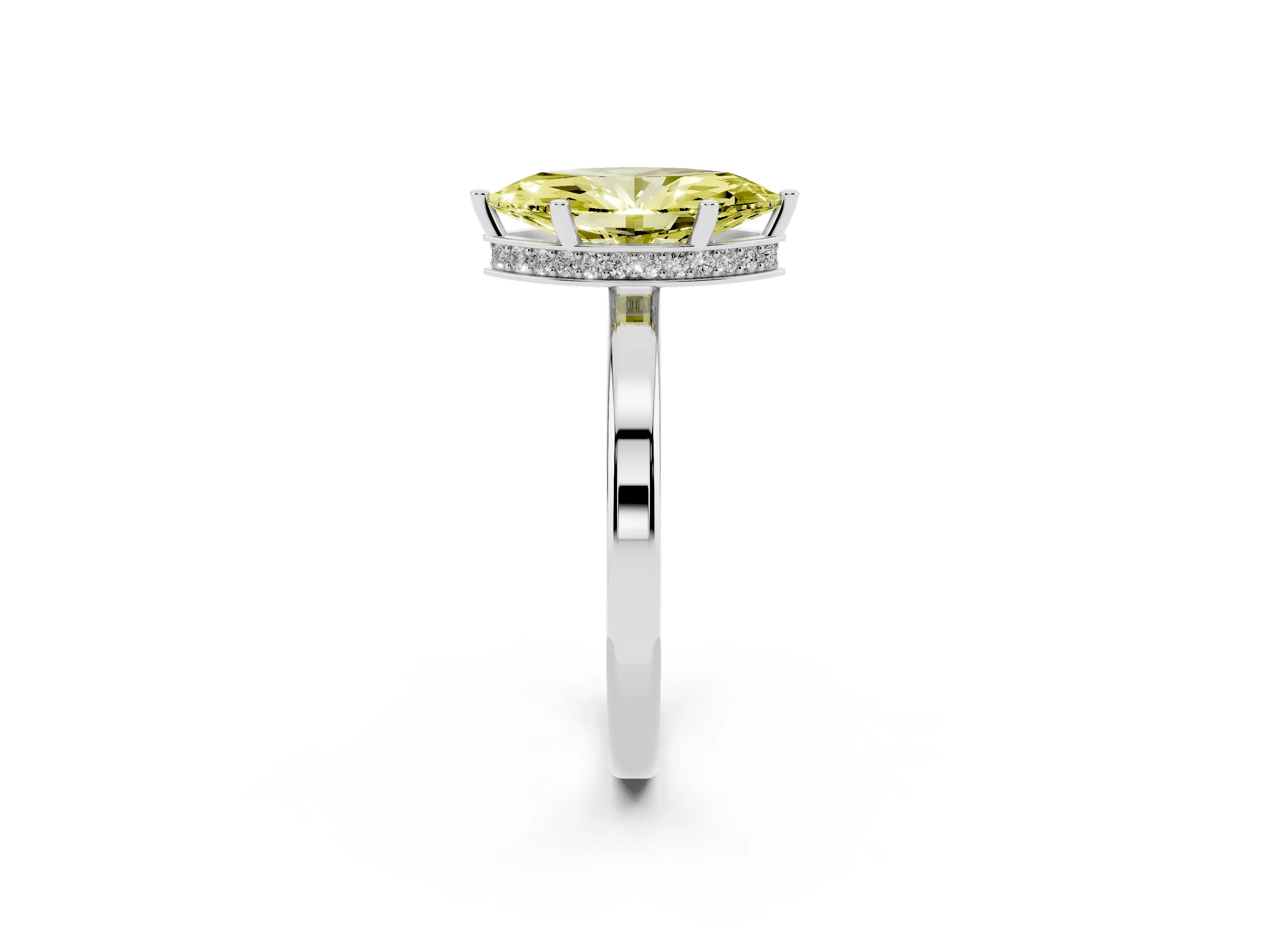 Fancy Yellow Marquise Cut Diamond Solitaire Engagement Ring Set in White gold with Prong Setting on a Plain Band