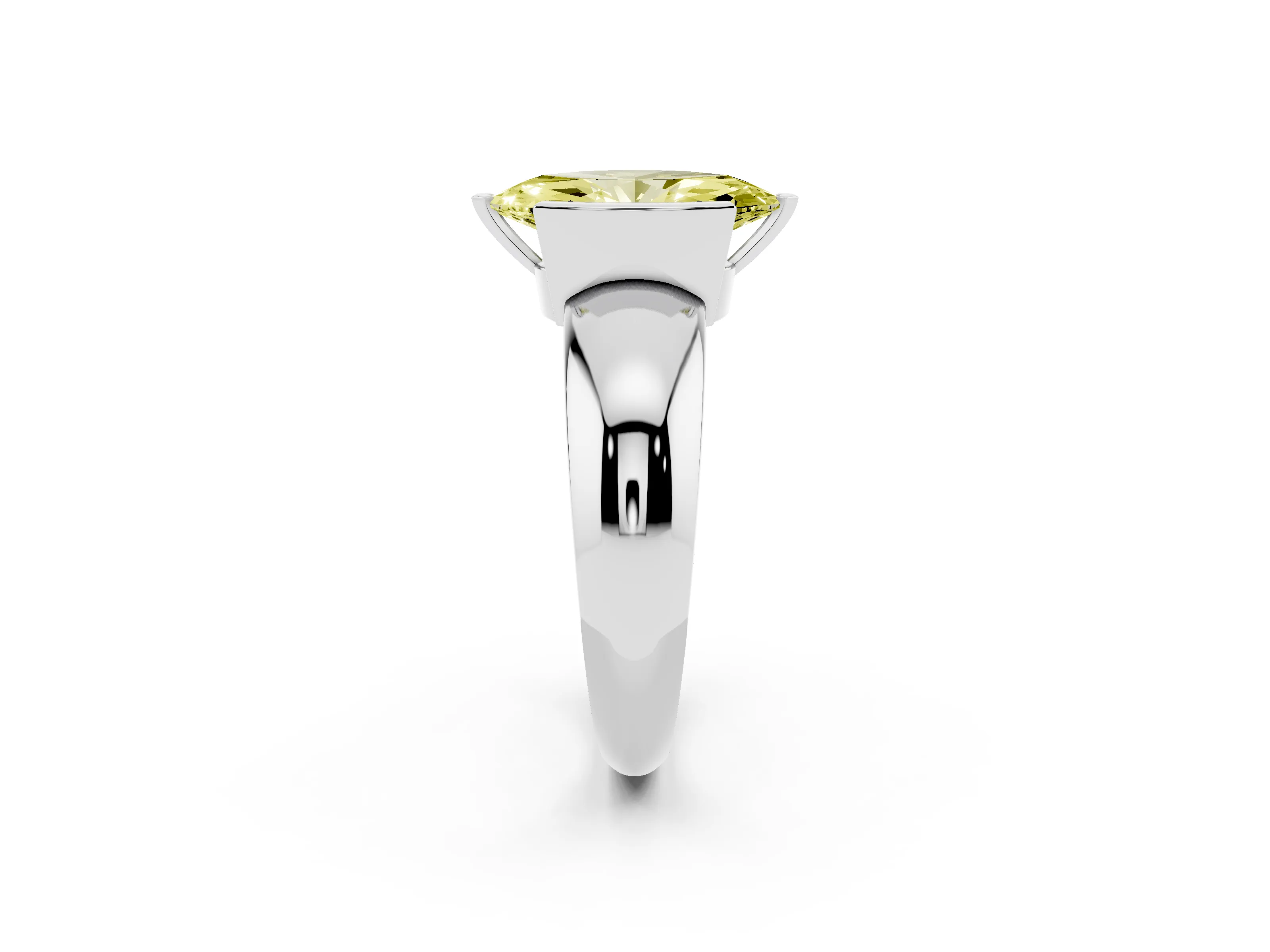 Fancy Yellow Marquise Cut Diamond Solitaire Tension Set Ring Set in Silver with Wide Band