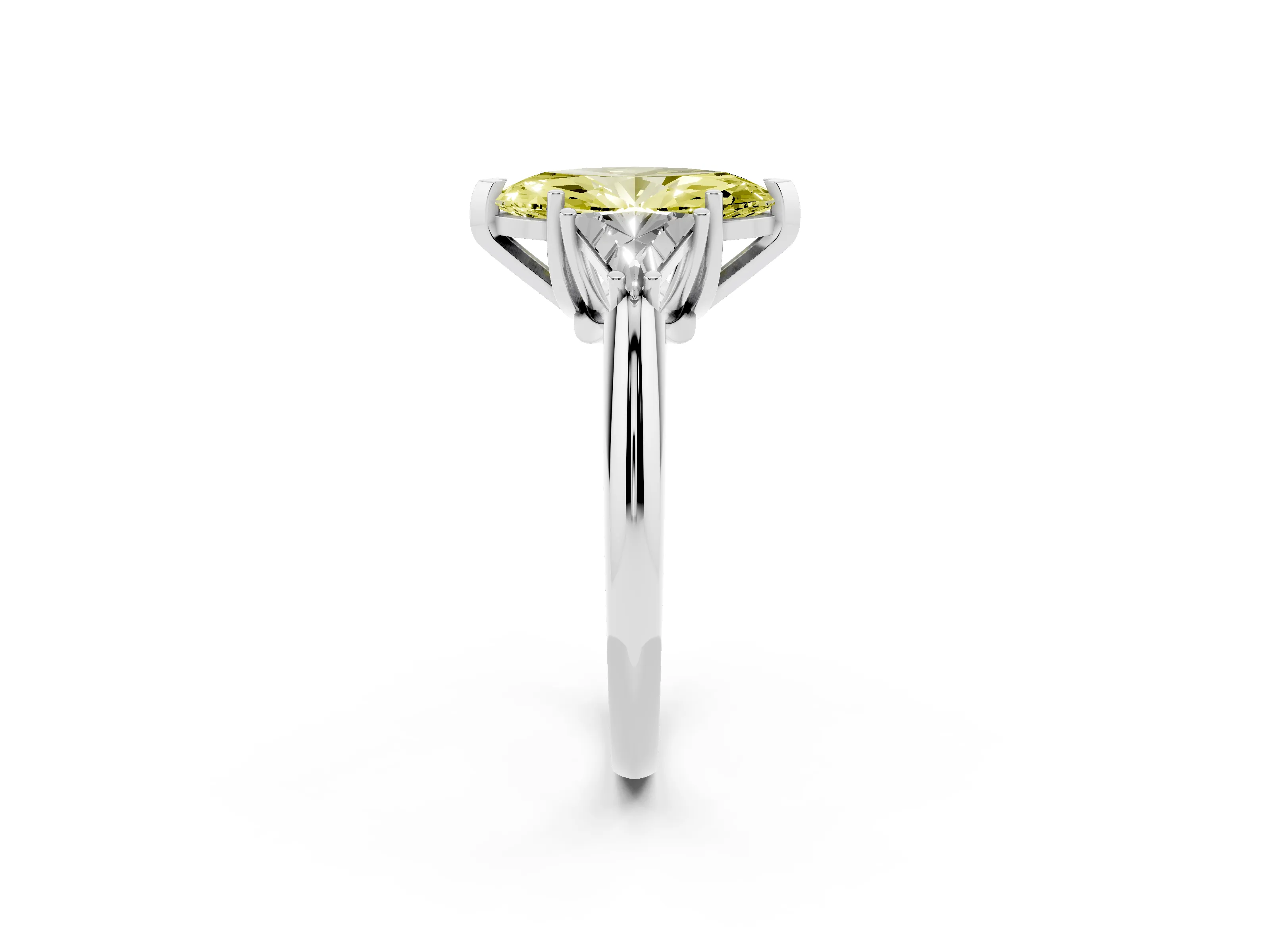 Fancy Yellow Marquise Cut Diamond Three-Stone Engagement Ring Set in Platinum with Trillion Side Stones